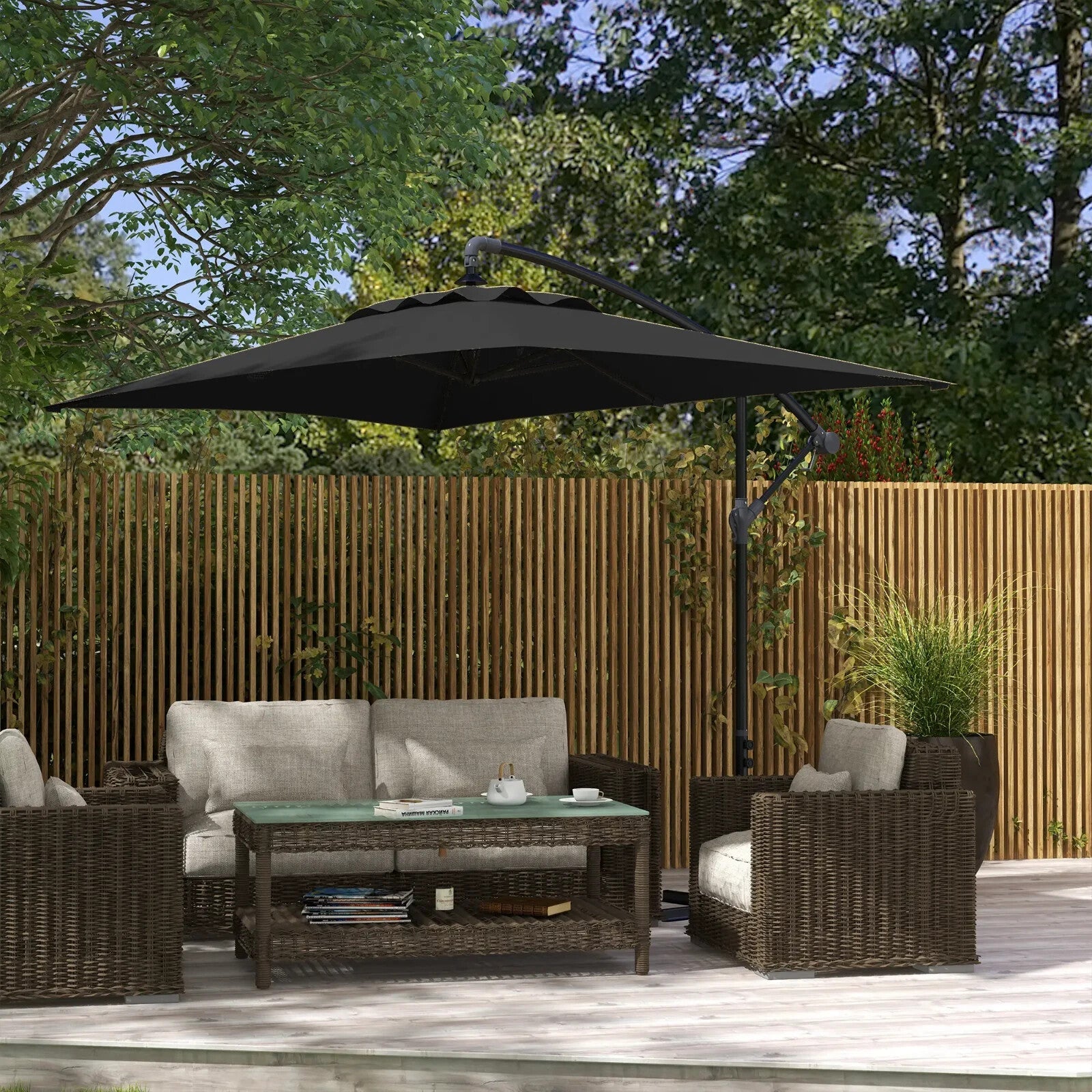 3x2m Cantilever Parasol w/ Crank Handle Cross Base Rectangular Hanging Umbrella - Home and Garden Furniture Shop - rustic - furniture