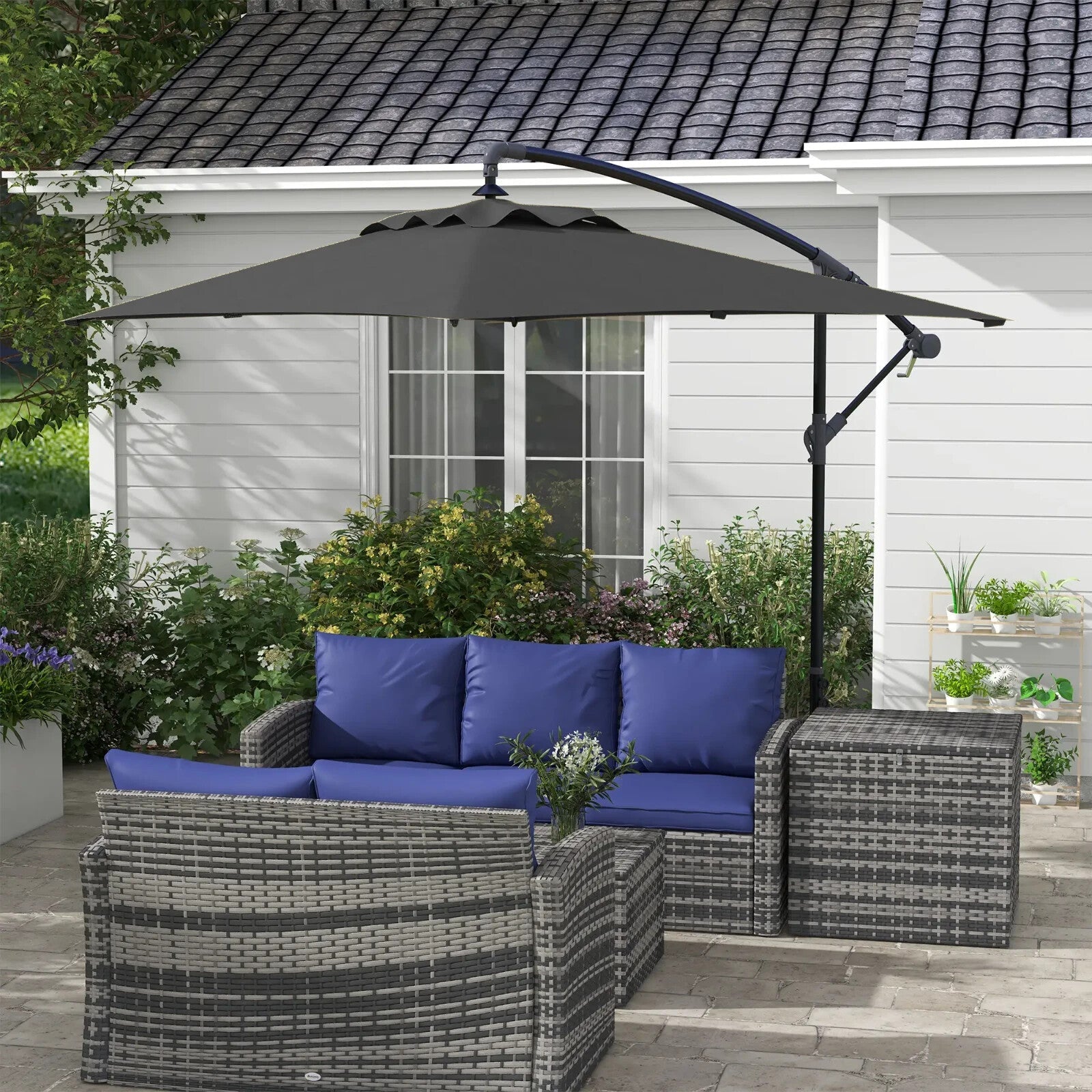 3x2m Cantilever Parasol w/ Crank Handle Cross Base Rectangular Hanging Umbrella - Home and Garden Furniture Shop - rustic - furniture