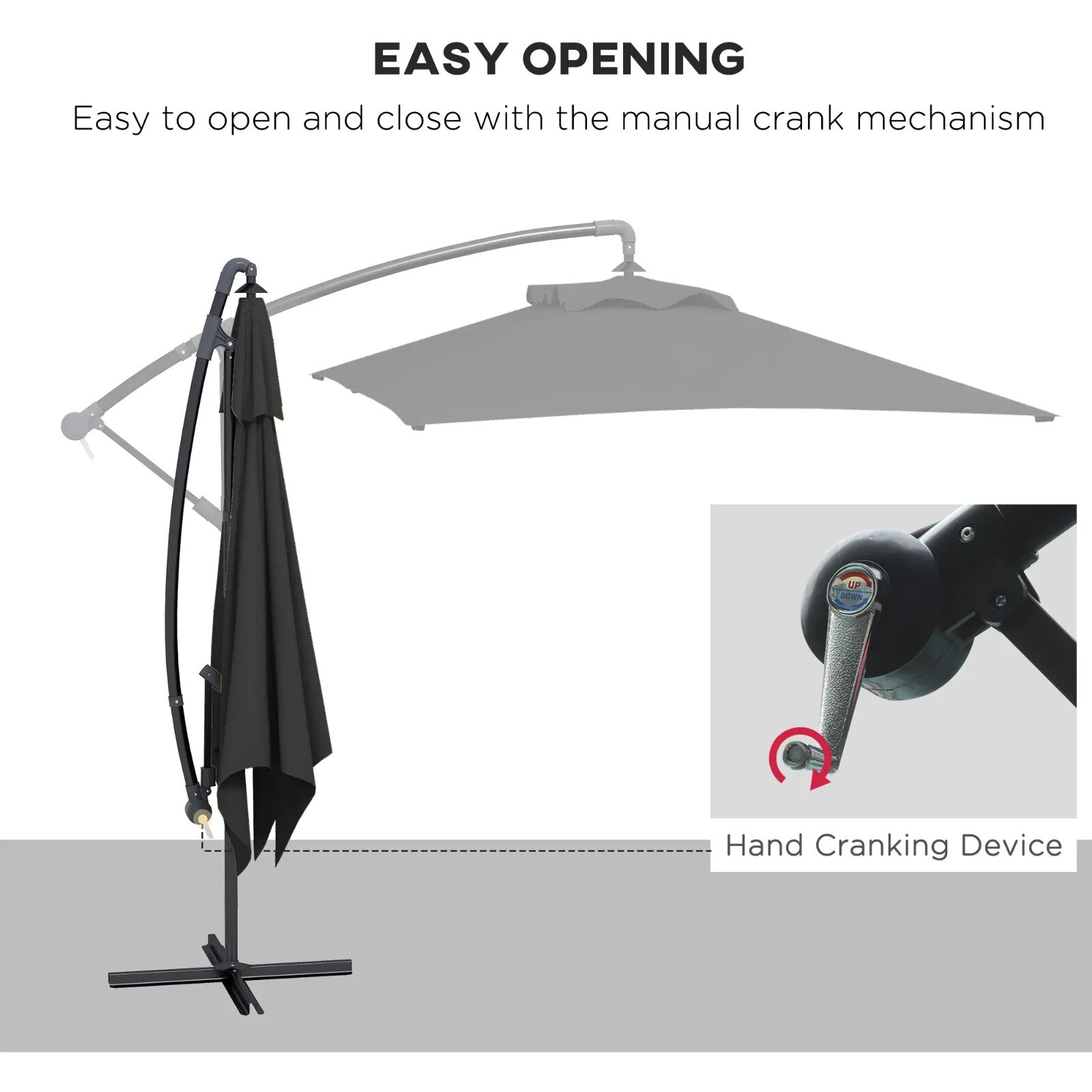 3x2m Cantilever Parasol w/ Crank Handle Cross Base Rectangular Hanging Umbrella - Home and Garden Furniture Shop - rustic - furniture