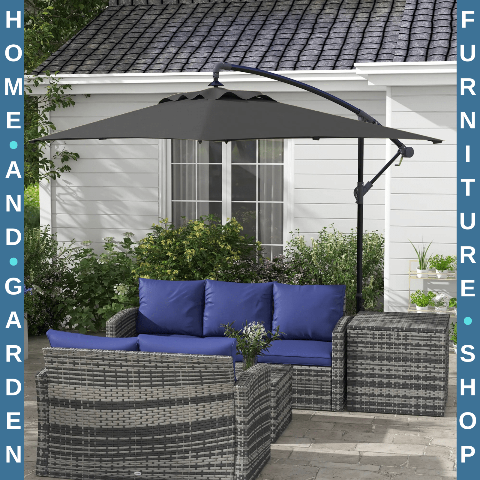 3x2m Cantilever Parasol w/ Crank Handle Cross Base Rectangular Hanging Umbrella - Home and Garden Furniture Shop - rustic - furniture