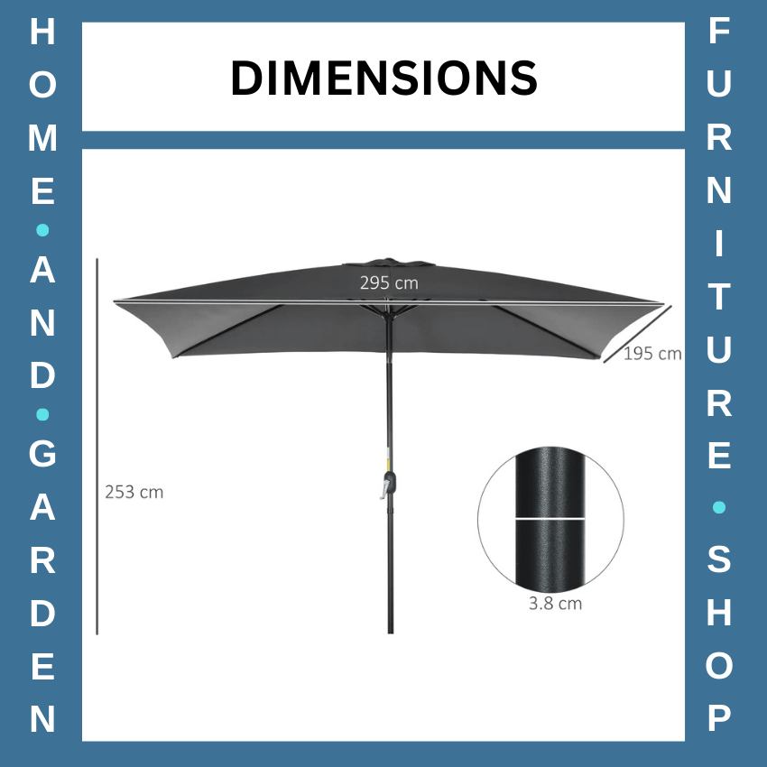 3x2m Rectangular Garden Parasol Patio Umbrella with Crank Tilt Aluminium Frame - Home and Garden Furniture Shop - rustic - furniture