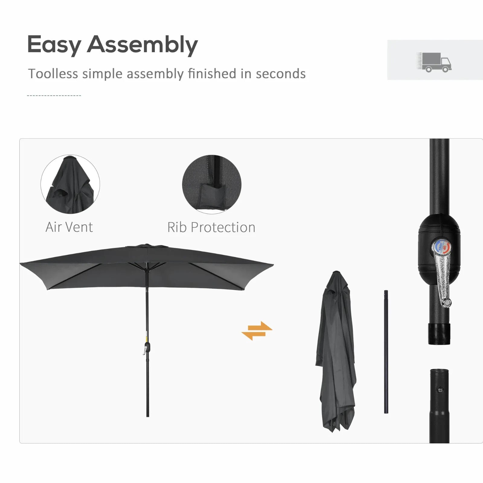 3x2m Rectangular Garden Parasol Patio Umbrella with Crank Tilt Aluminium Frame - Home and Garden Furniture Shop - rustic - furniture