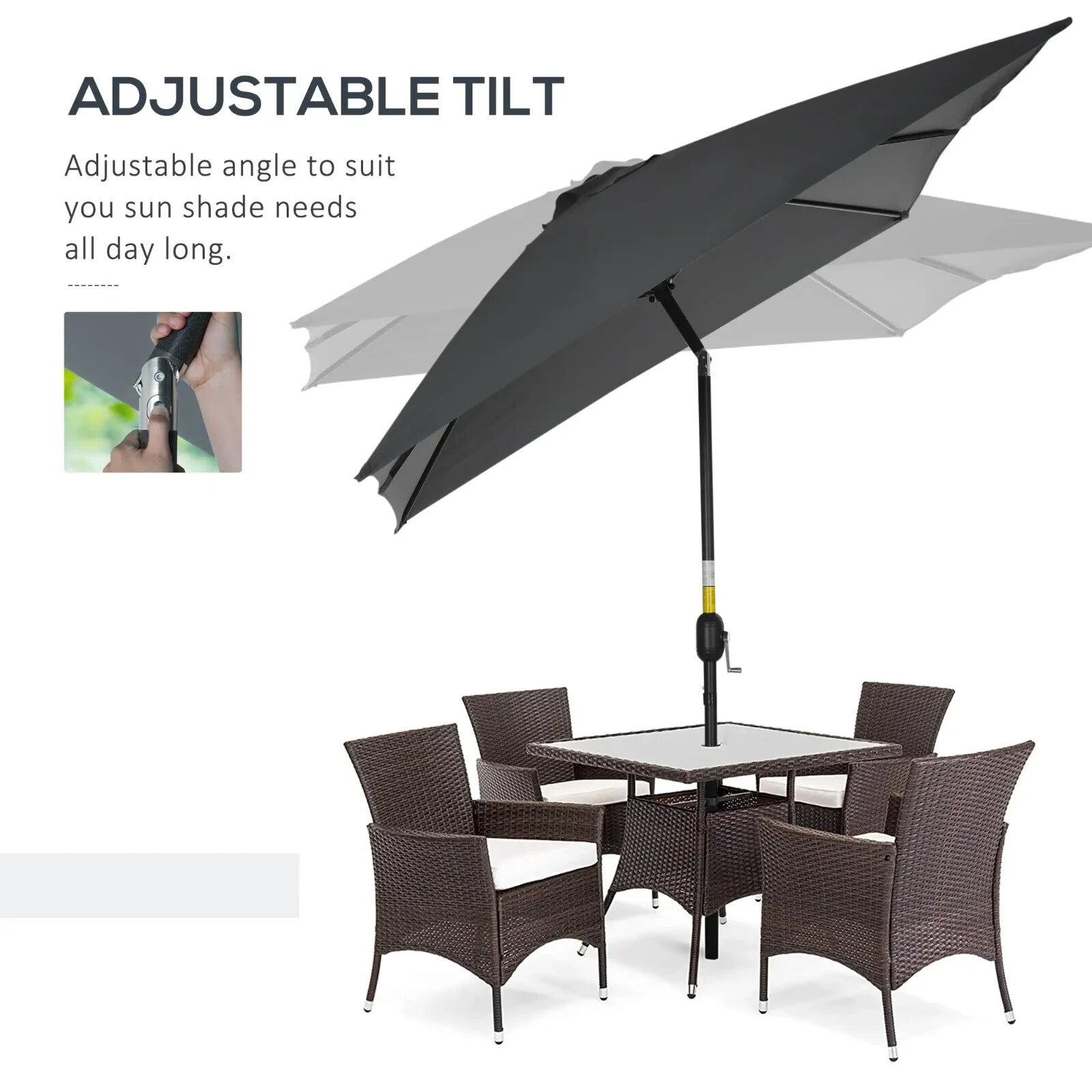 3x2m Rectangular Garden Parasol Patio Umbrella with Crank Tilt Aluminium Frame - Home and Garden Furniture Shop - rustic - furniture