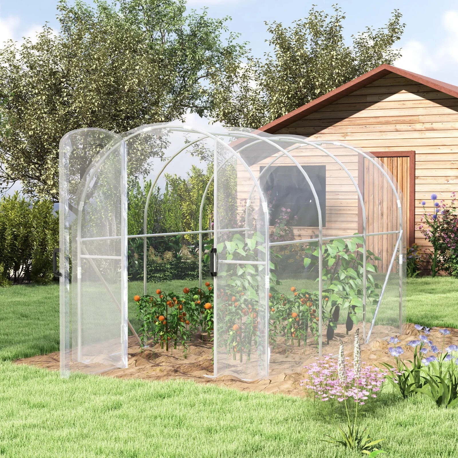 3x2x2m Walk In Polytunnel Greenhouse with PE Cover and Steel Frame Grow House - Home and Garden Furniture Shop - rustic - furniture