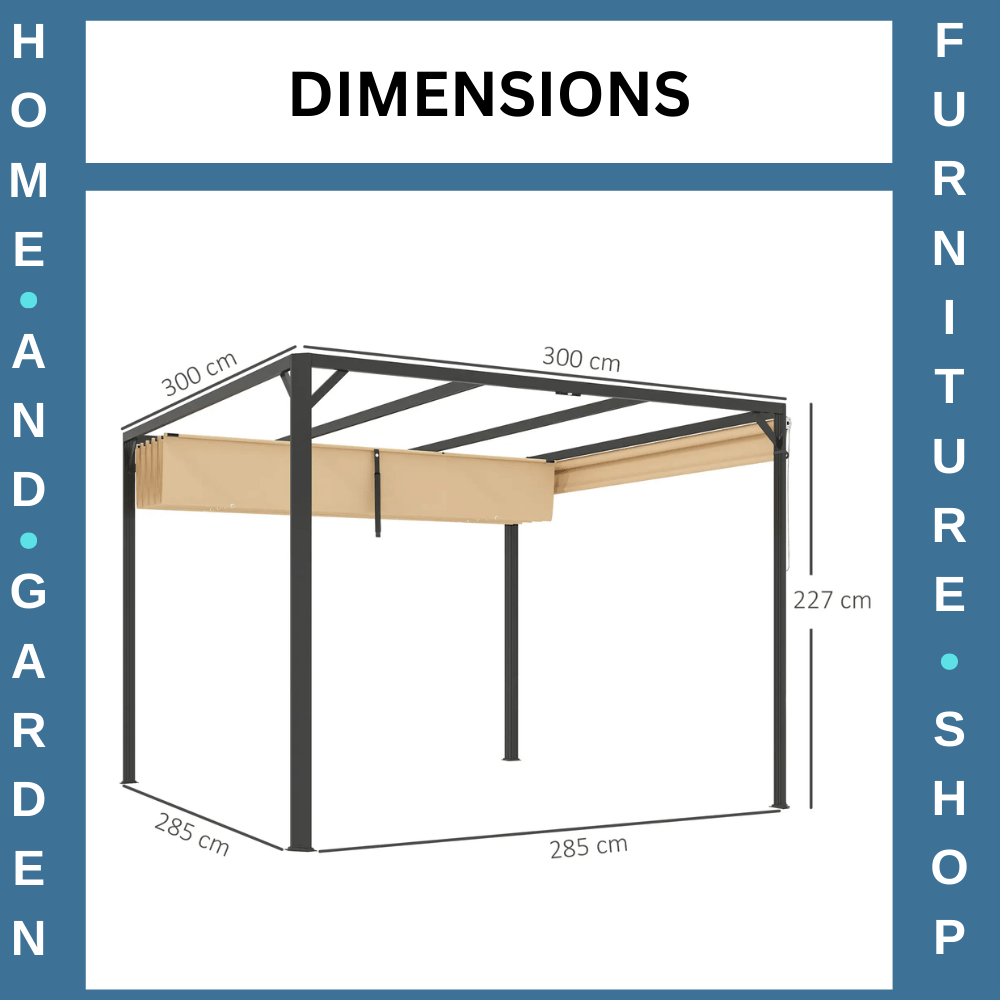 3x3 m Garden Pergola with Retractable Roof Canopy & Roller Shade Aluminium Frame - Home and Garden Furniture Shop - rustic - furniture
