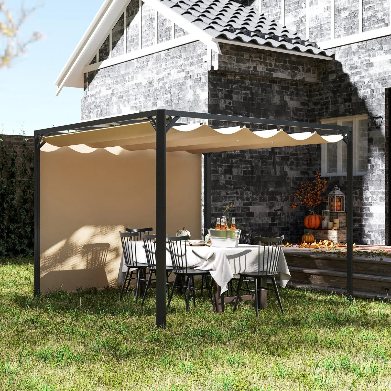 3x3 m Garden Pergola with Retractable Roof Canopy & Roller Shade Aluminium Frame - Home and Garden Furniture Shop - rustic - furniture