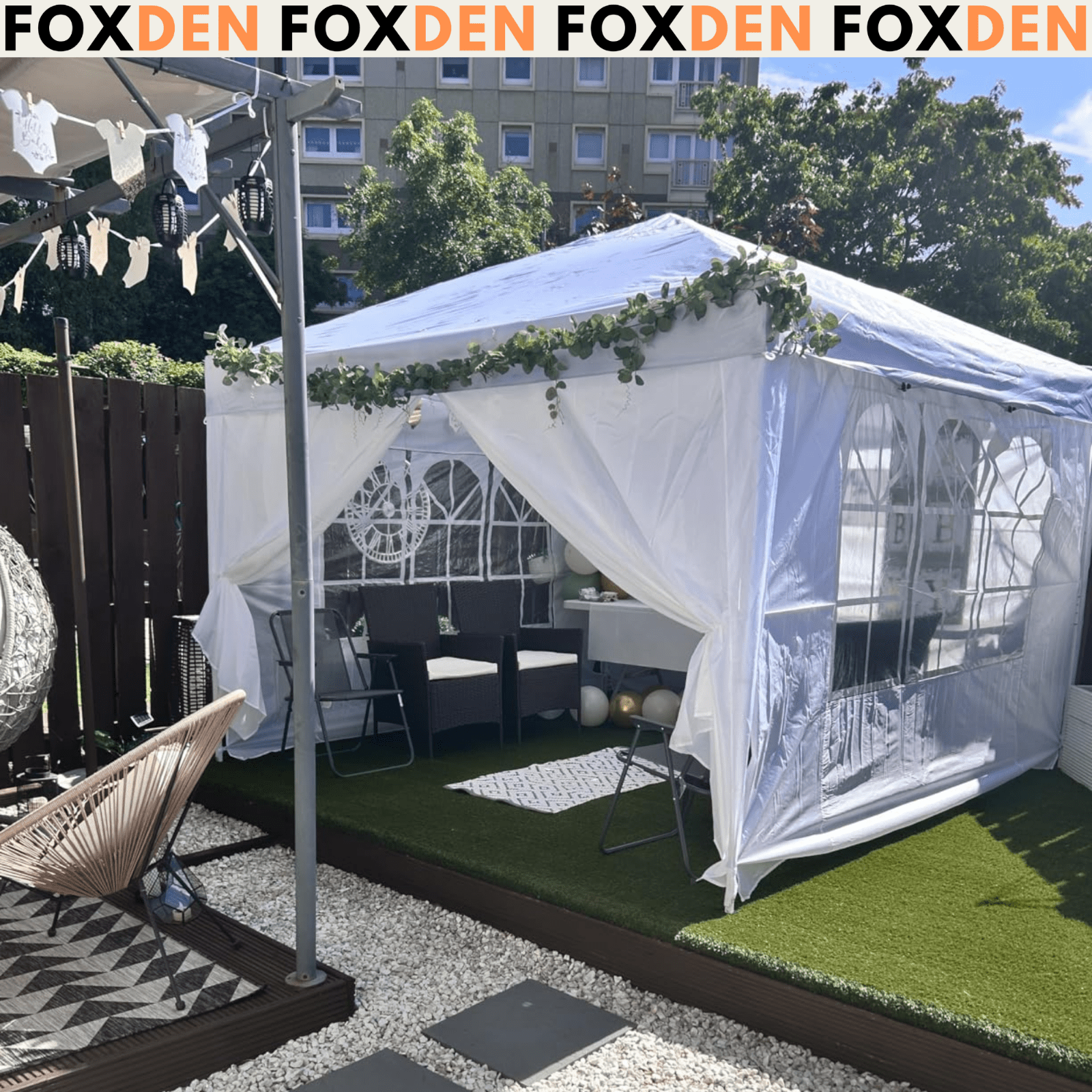 3x3 m Pop Up Garden Gazebo with Sides Party Tent Canopy Marquee Hot Tub Roof Bag - Home and Garden Furniture Shop - rustic - furniture