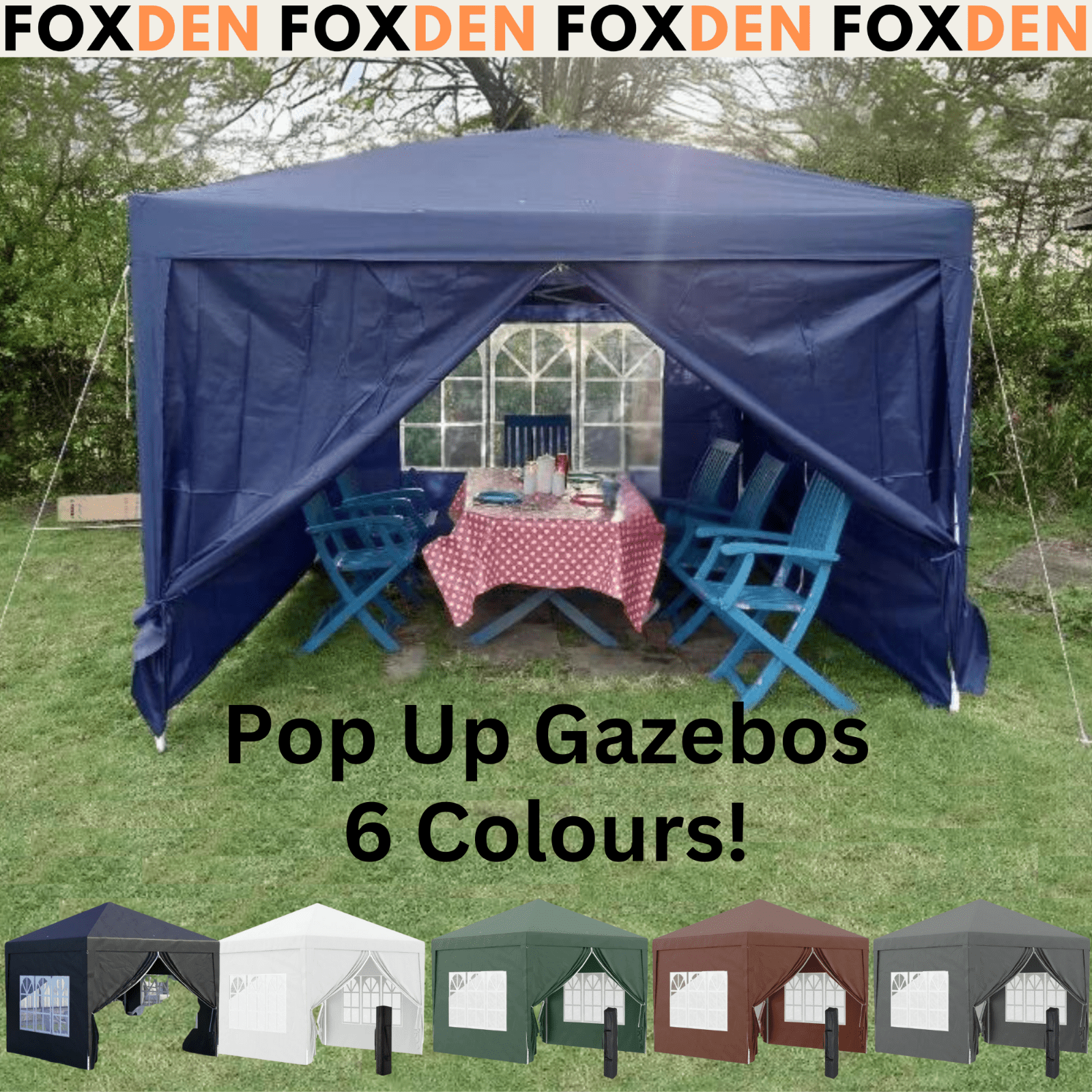 3x3 m Pop Up Garden Gazebo with Sides Party Tent Canopy Marquee Hot Tub Roof Bag - Home and Garden Furniture Shop - rustic - furniture