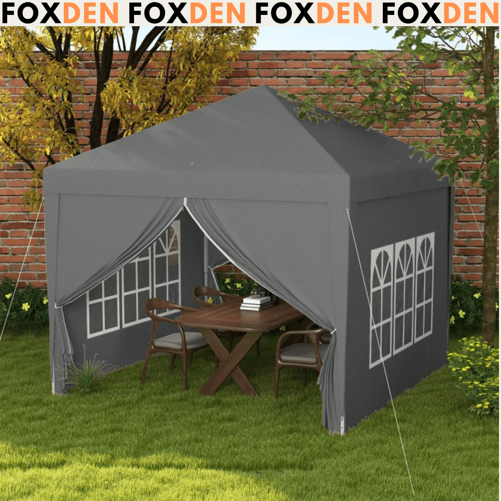 3x3 m Pop Up Garden Gazebo with Sides Party Tent Canopy Marquee Hot Tub Roof Bag - Home and Garden Furniture Shop - rustic - furniture