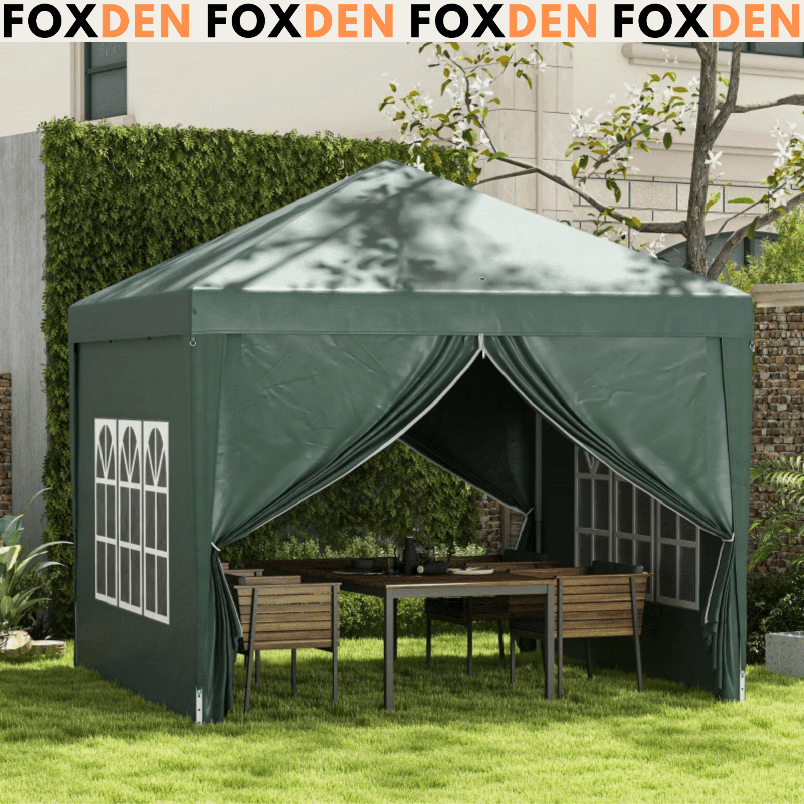 3x3 m Pop Up Garden Gazebo with Sides Party Tent Canopy Marquee Hot Tub Roof Bag - Home and Garden Furniture Shop - rustic - furniture