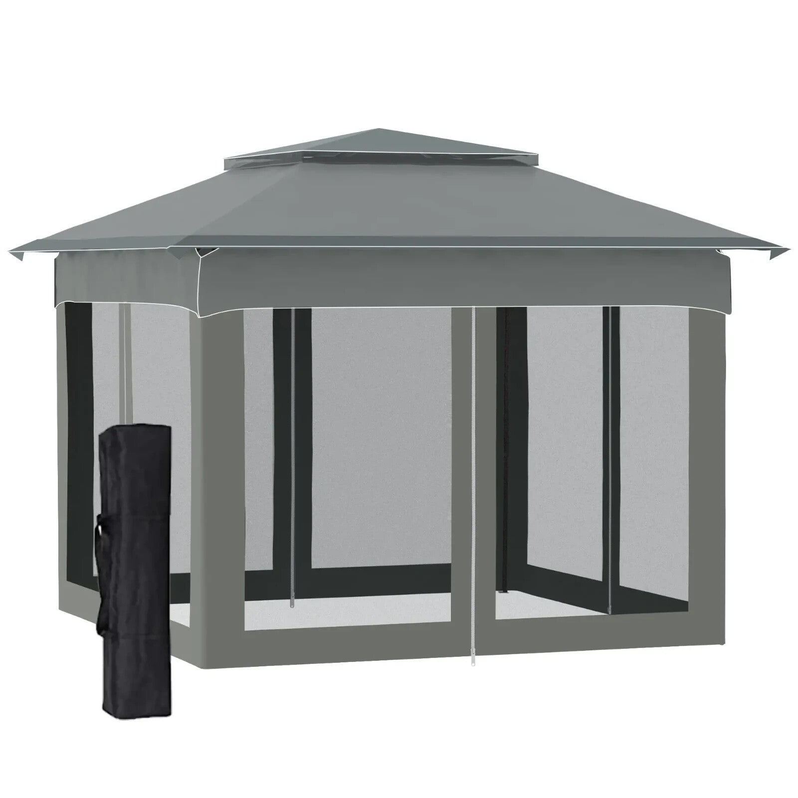 3x3 m Pop Up Gazebo w/ Netting Carry Bag Double Roof Garden Tent Outdoor Shelter - Home and Garden Furniture Shop - rustic - furniture