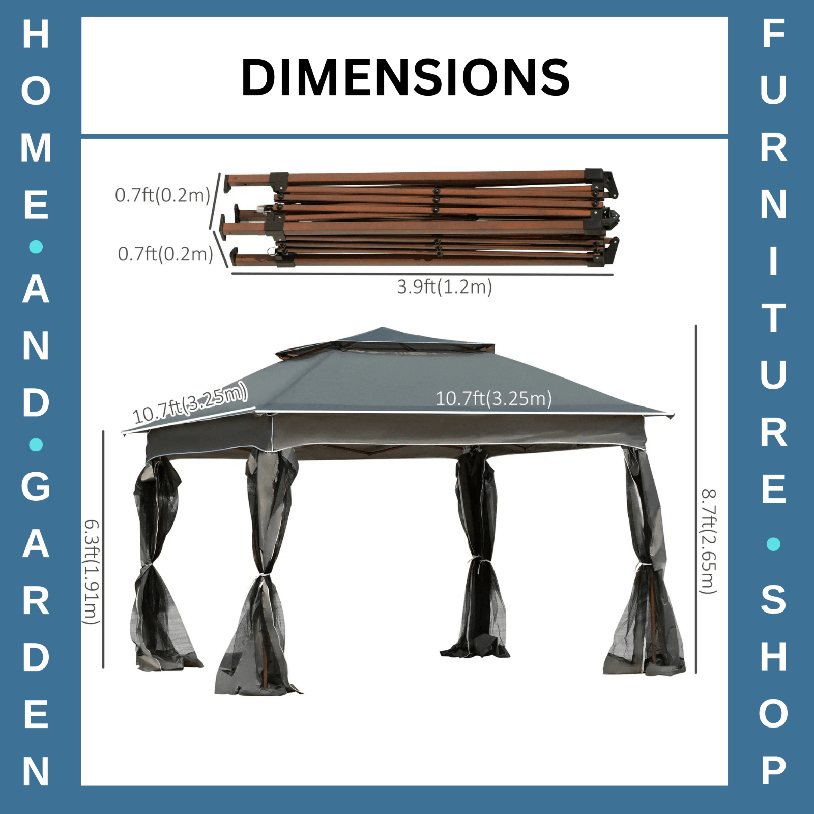 3x3 m Pop Up Gazebo w/ Netting Carry Bag Double Roof Garden Tent Outdoor Shelter - Home and Garden Furniture Shop - rustic - furniture