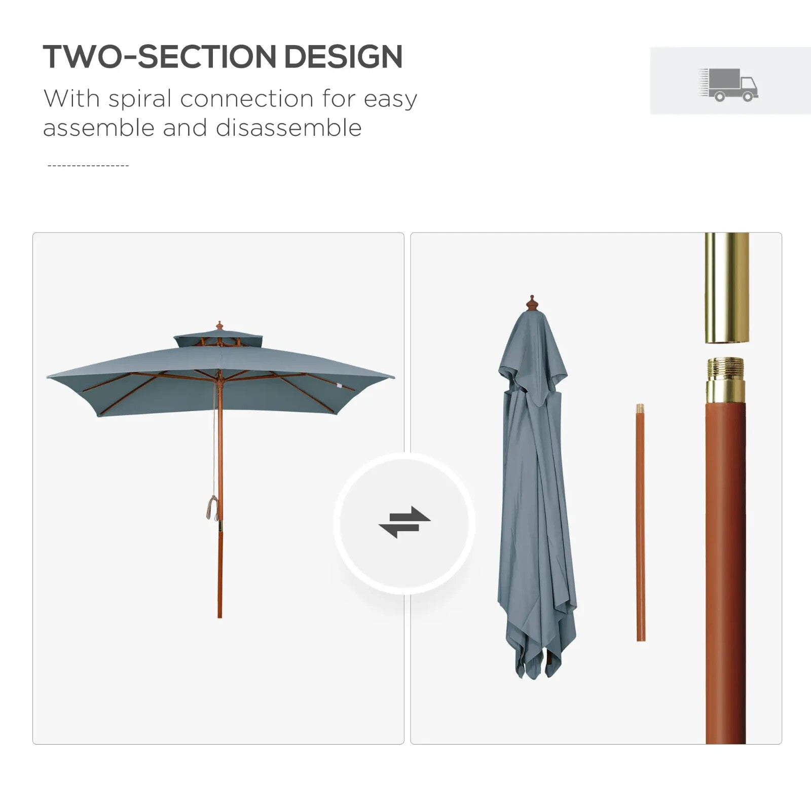 3x3 m Wooden Square Garden Parasol Umbrella Canopy for Patio Sunshade Shelter - Home and Garden Furniture Shop - rustic - furniture