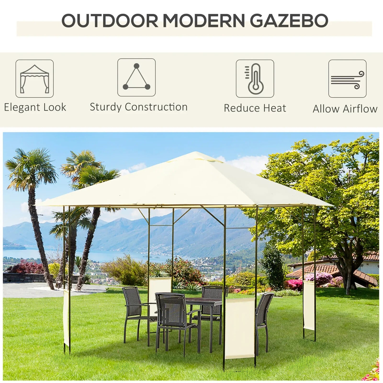 3x3m Garden Gazebo Party Tent Outdoor Pavilion with Canopy Awning Shelter White - Home and Garden Furniture Shop - rustic - furniture