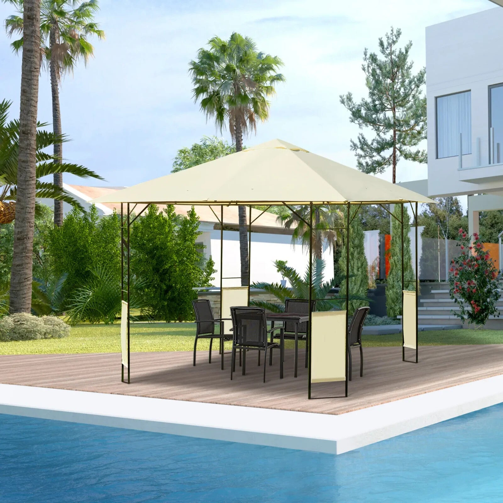 3x3m Garden Gazebo Party Tent Outdoor Pavilion with Canopy Awning Shelter White - Home and Garden Furniture Shop - rustic - furniture