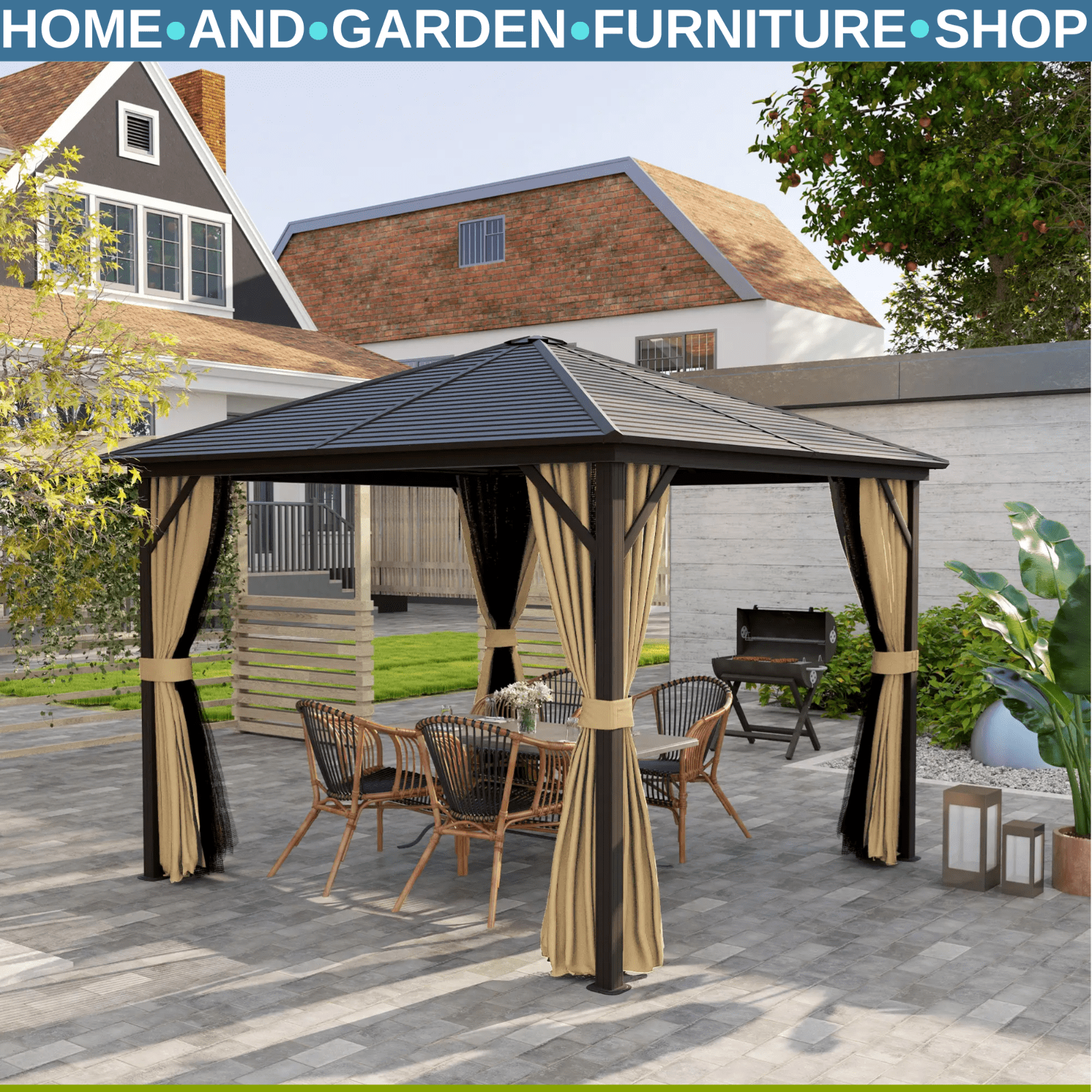 3x3(m) Hardtop Metal Gazebo Outdoor Garden Shelter Heavy Duty Patio Marquee Tent - Home and Garden Furniture Shop - #rustic - furniture#
