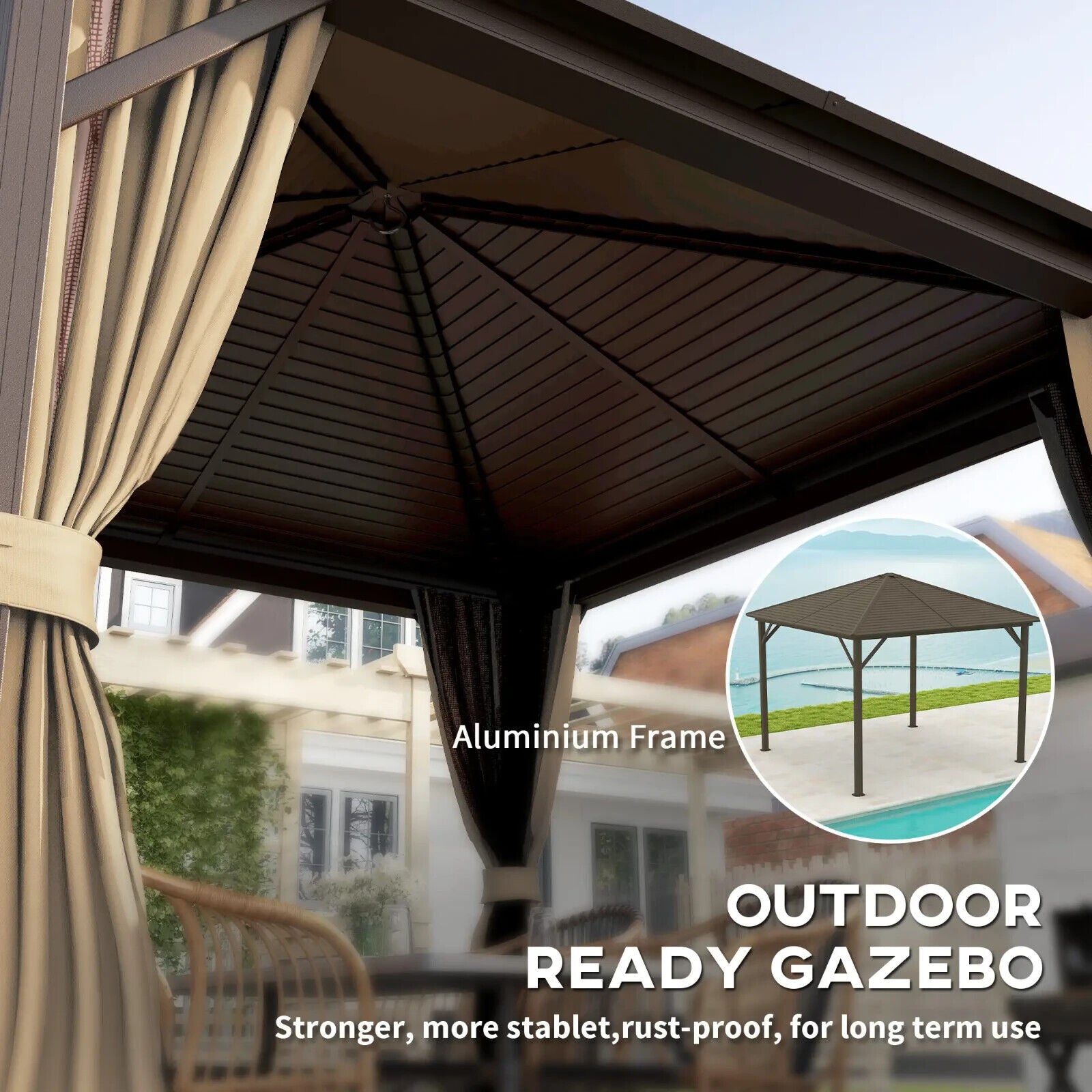 3x3(m) Hardtop Metal Gazebo Outdoor Garden Shelter Heavy Duty Patio Marquee Tent - Home and Garden Furniture Shop - #rustic - furniture#