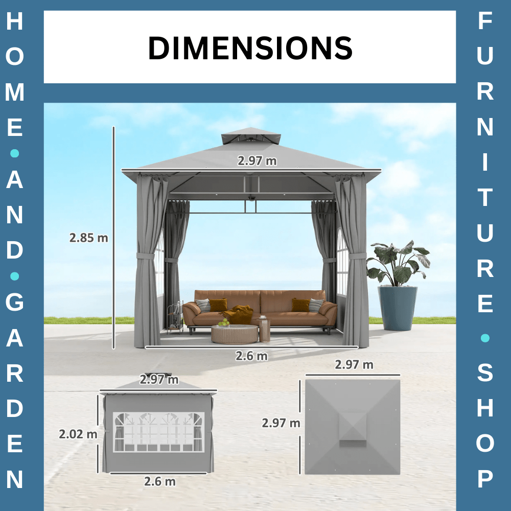 3x3m Metal Garden Gazebo with Double Roof Removable Sidewalls and Church Windows - Home and Garden Furniture Shop - rustic - furniture