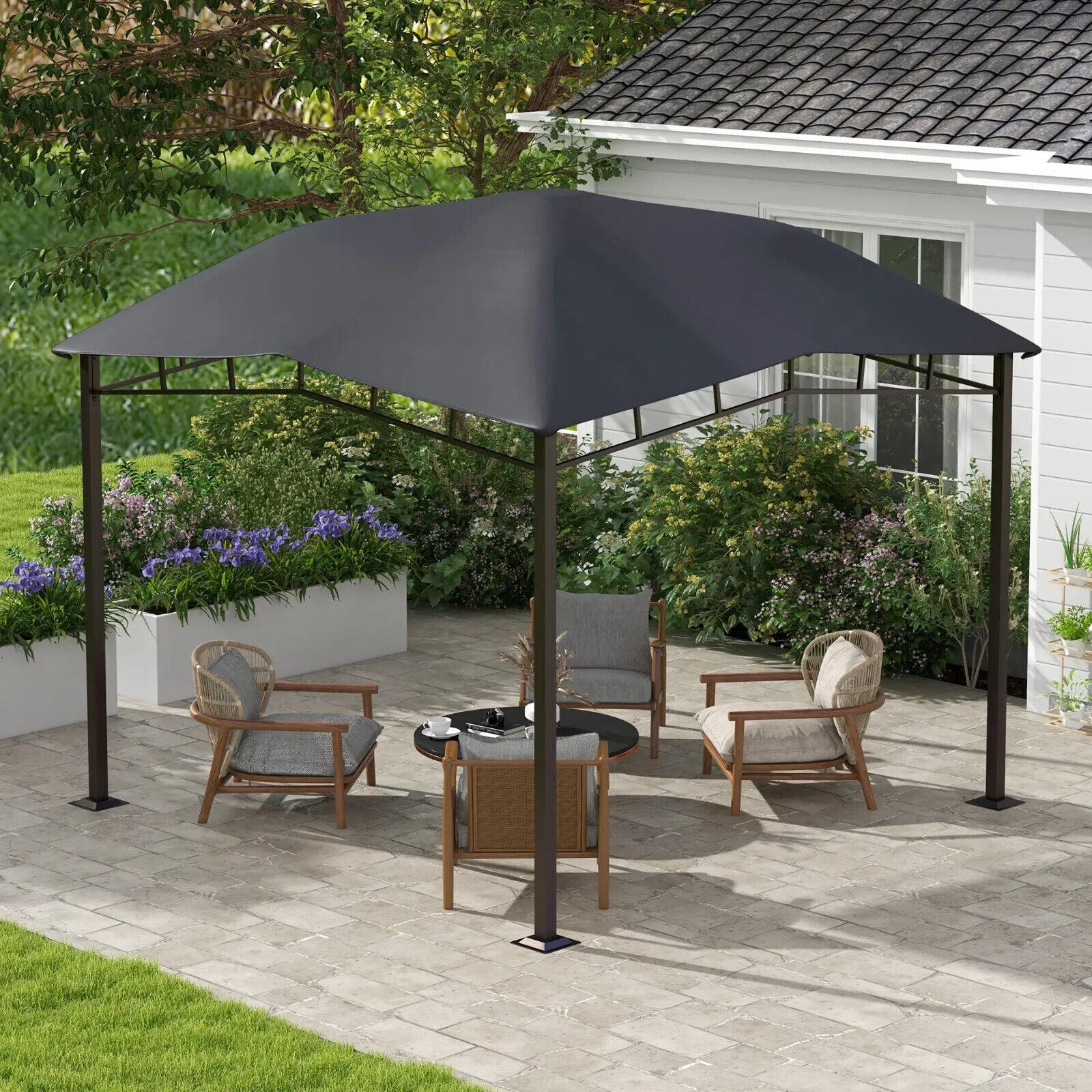 3x3(m) Outdoor Patio Gazebo Metal Garden Pavilion Canopy Tent Steel Frame Grey - Home and Garden Furniture Shop - #rustic - furniture#