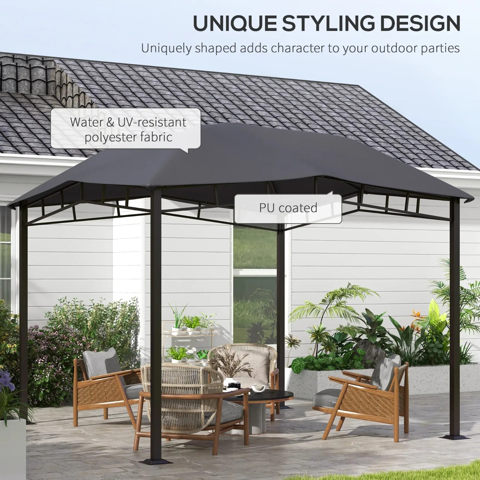 3x3(m) Outdoor Patio Gazebo Metal Garden Pavilion Canopy Tent Steel Frame Grey - Home and Garden Furniture Shop - rustic - furniture