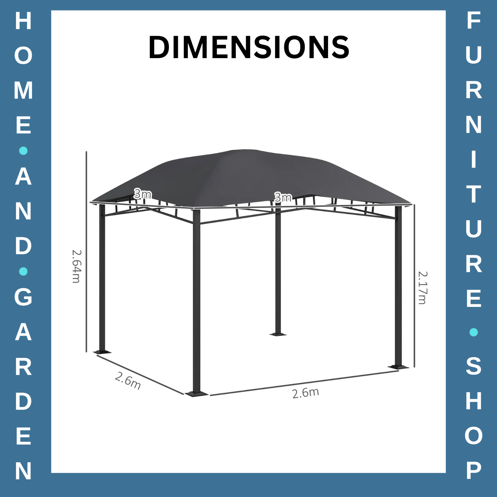 3x3(m) Outdoor Patio Gazebo Metal Garden Pavilion Canopy Tent Steel Frame Grey - Home and Garden Furniture Shop - rustic - furniture
