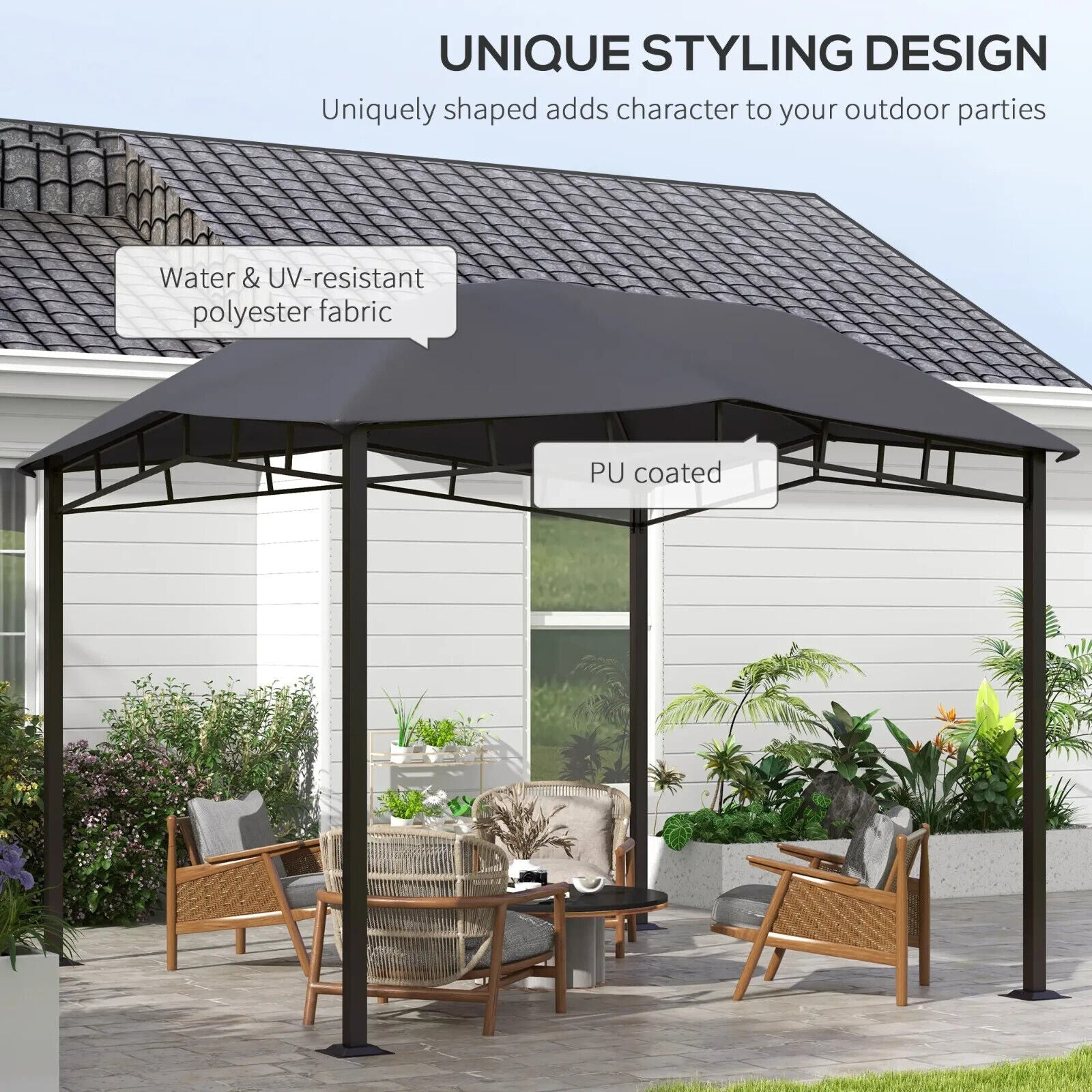 3x3(m) Outdoor Patio Gazebo Metal Garden Pavilion Canopy Tent Steel Frame Grey - Home and Garden Furniture Shop - #rustic - furniture#