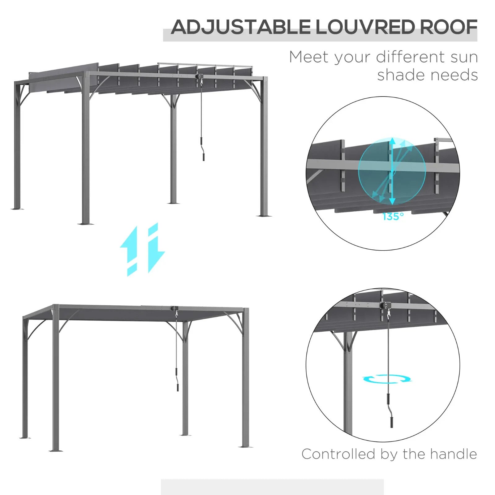 3x3m Outdoor Pergola with Retractable Roof Grey Aluminium Patio Gazebo Canopy - Home and Garden Furniture Shop - rustic - furniture