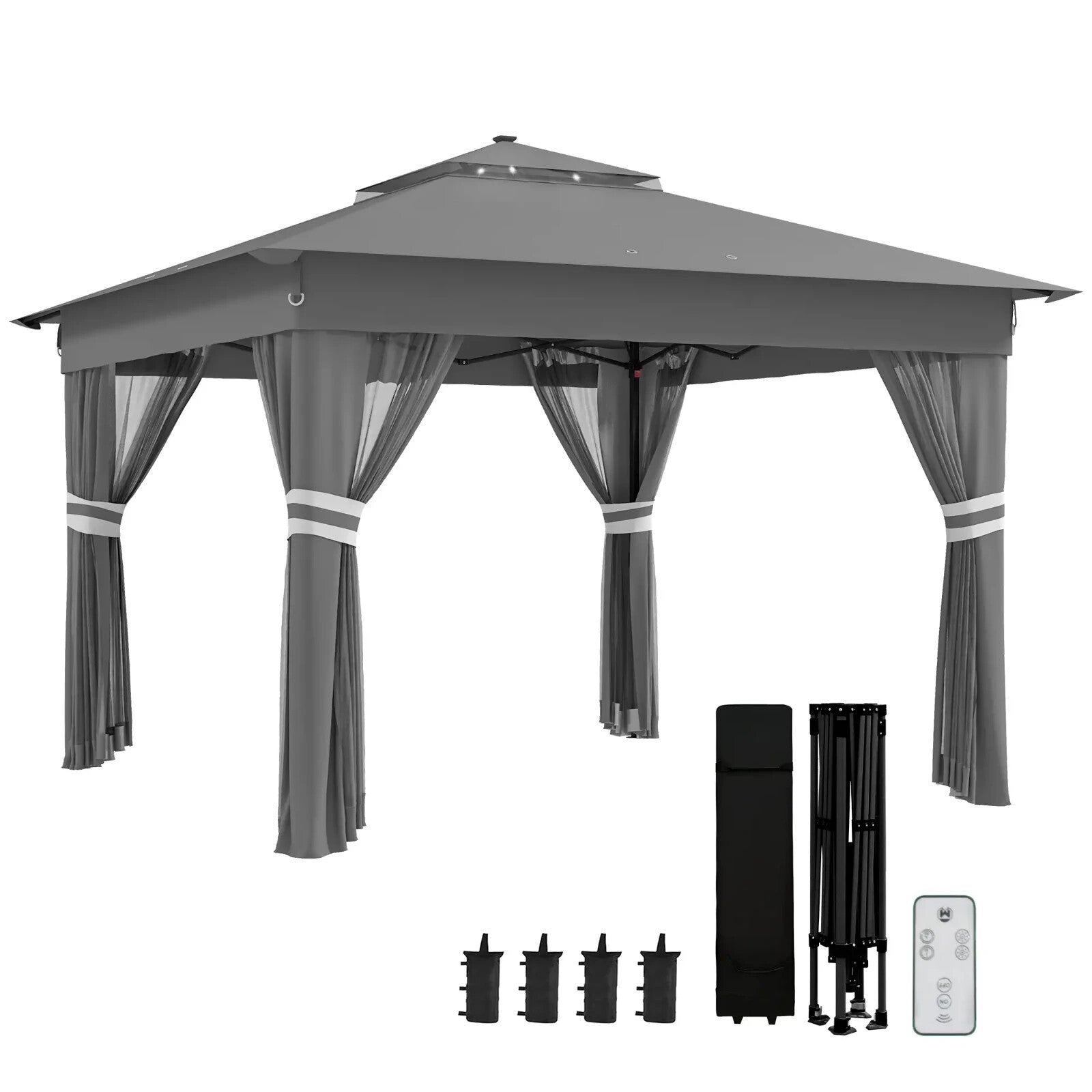 3x3m Pop Up Gazebo with Solar LED Lights Netting Curtain Patio Garden Party Tent - Home and Garden Furniture Shop - rustic - furniture
