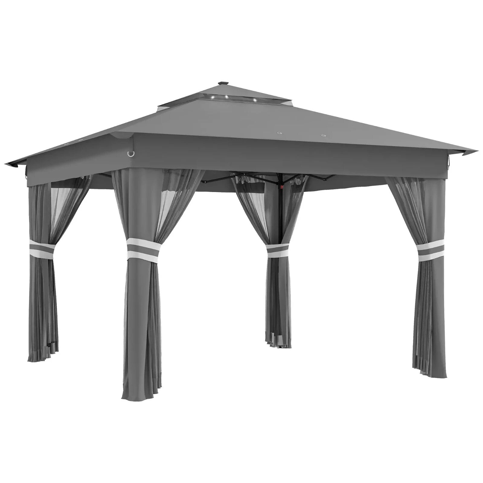 3x3m Pop Up Gazebo with Solar LED Lights Netting Curtain Patio Garden Party Tent - Home and Garden Furniture Shop - rustic - furniture