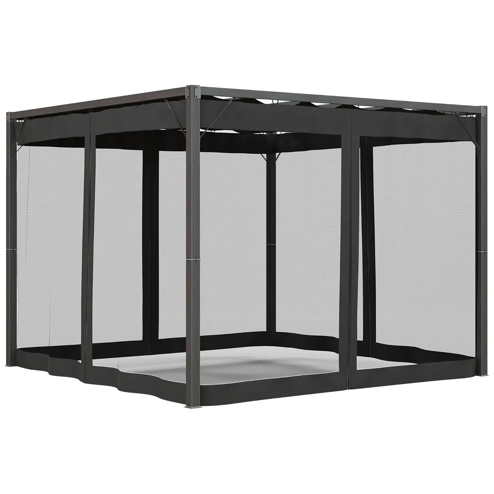 3x3m Retractable Pergola Gazebo w/ Netting Garden Shelter Canopy for Patio Deck - Home and Garden Furniture Shop - rustic - furniture