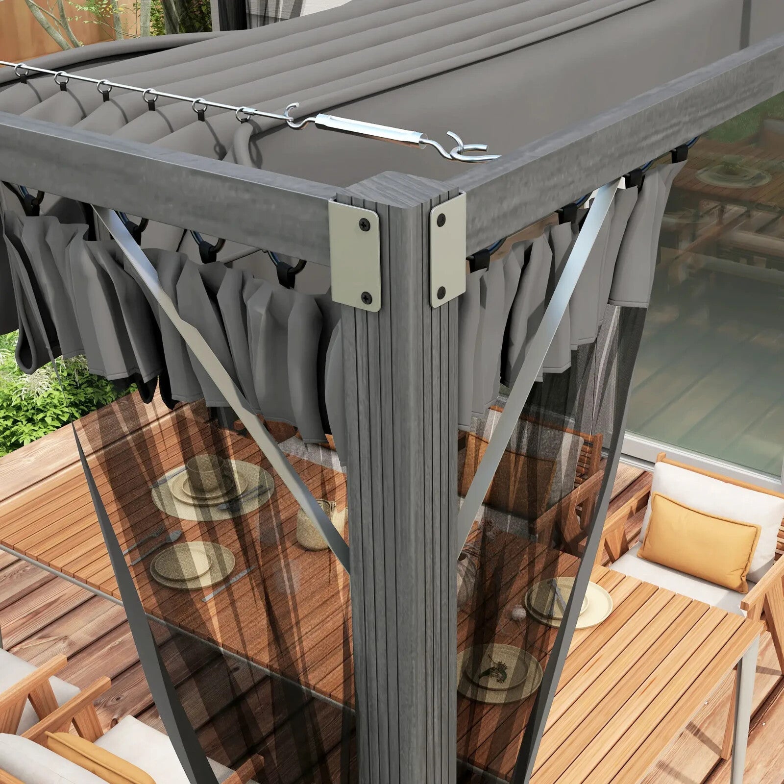 3x3m Retractable Pergola Gazebo w/ Netting Garden Shelter Canopy for Patio Deck - Home and Garden Furniture Shop - rustic - furniture