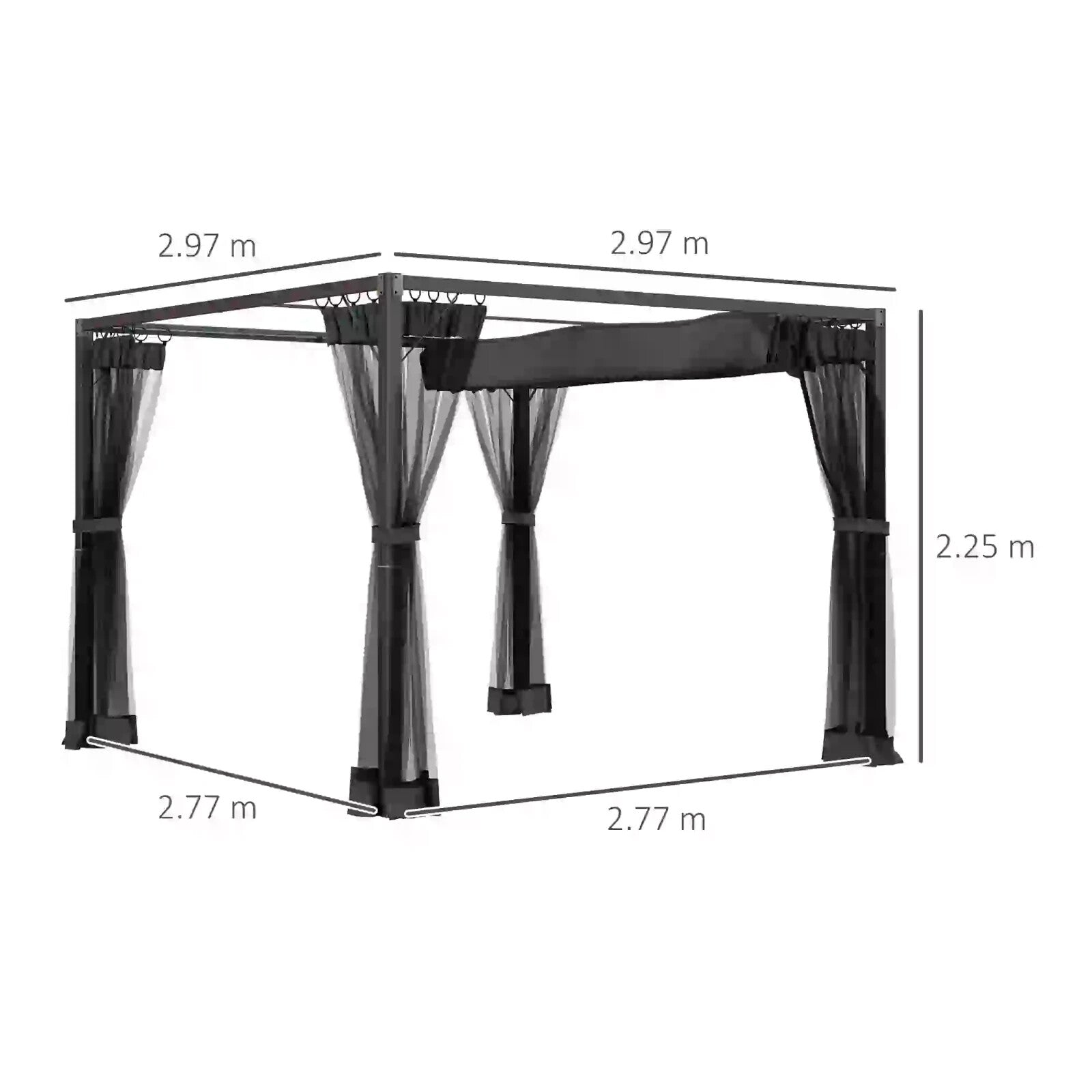 3x3m Retractable Pergola Gazebo w/ Netting Garden Shelter Canopy for Patio Deck - Home and Garden Furniture Shop - rustic - furniture