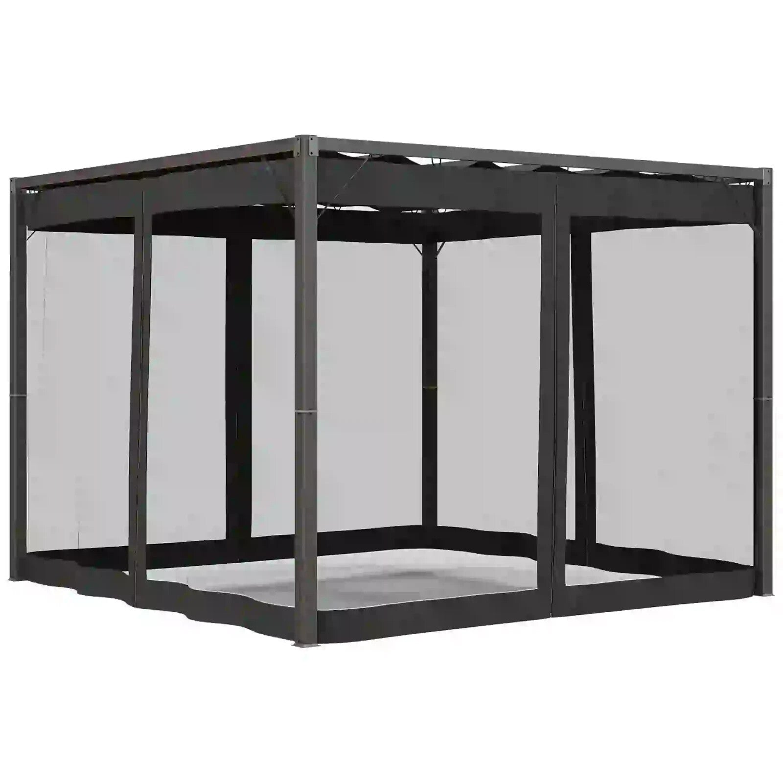 3x3m Retractable Pergola Gazebo w/ Netting Garden Shelter Canopy for Patio Deck - Home and Garden Furniture Shop - rustic - furniture