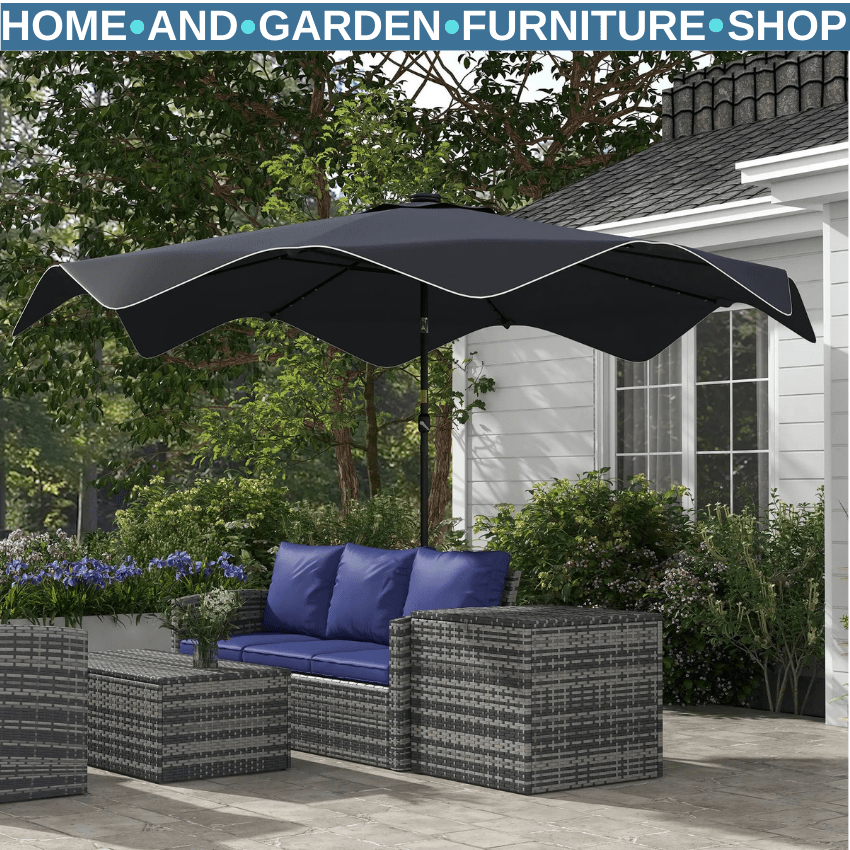 3x3m Solar LED Garden Parasol Patio Umbrella Outdoor Tilt Crank Sun Shade Grey - Home and Garden Furniture Shop - rustic - furniture