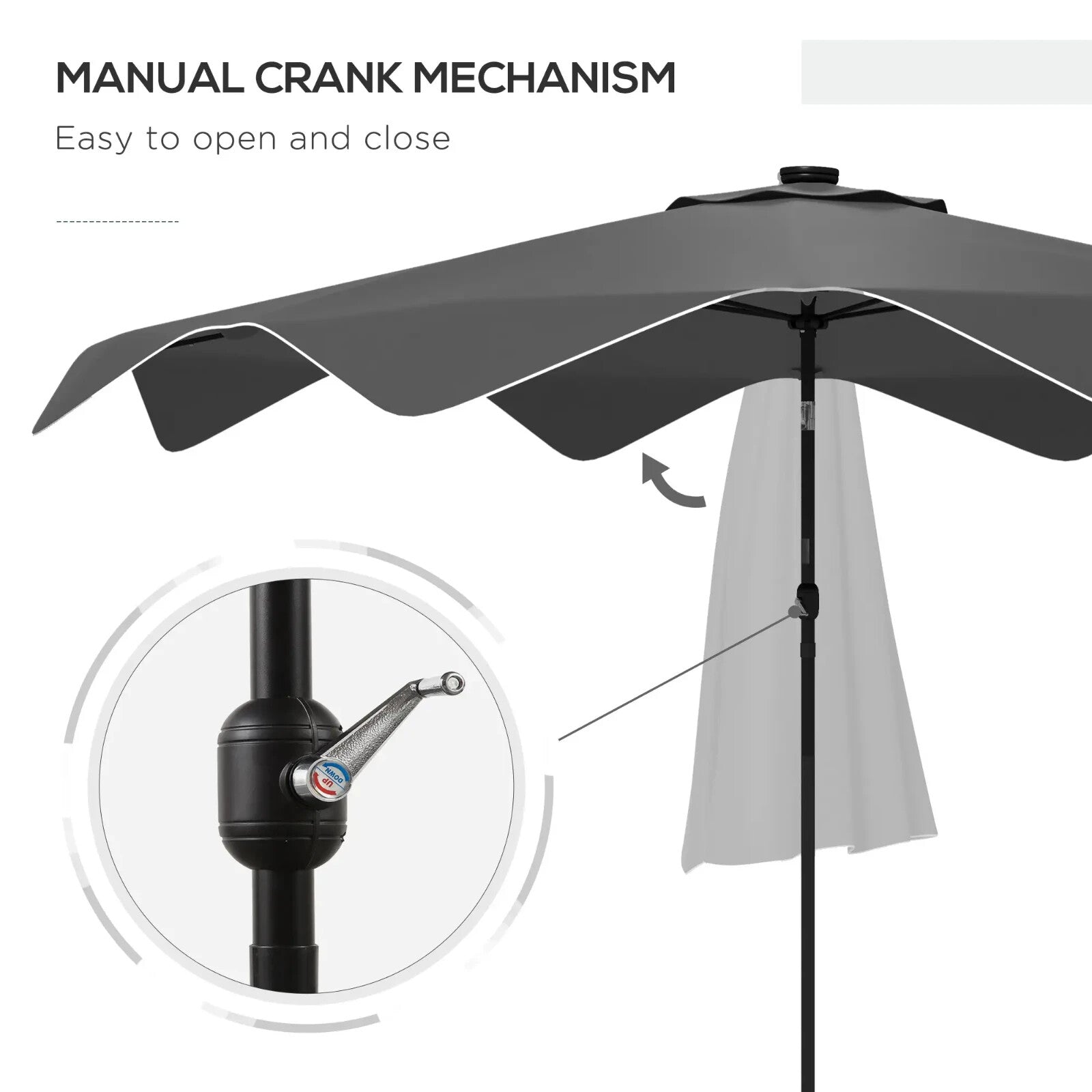 3x3m Solar LED Garden Parasol Patio Umbrella Outdoor Tilt Crank Sun Shade Grey - Home and Garden Furniture Shop - rustic - furniture