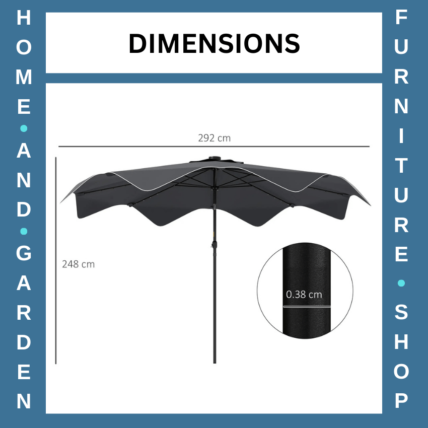 3x3m Solar LED Garden Parasol Patio Umbrella Outdoor Tilt Crank Sun Shade Grey - Home and Garden Furniture Shop - rustic - furniture