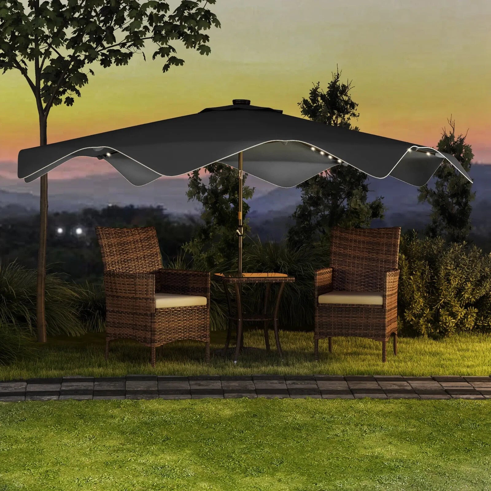 3x3m Solar LED Garden Parasol Patio Umbrella Outdoor Tilt Crank Sun Shade Grey - Home and Garden Furniture Shop - rustic - furniture