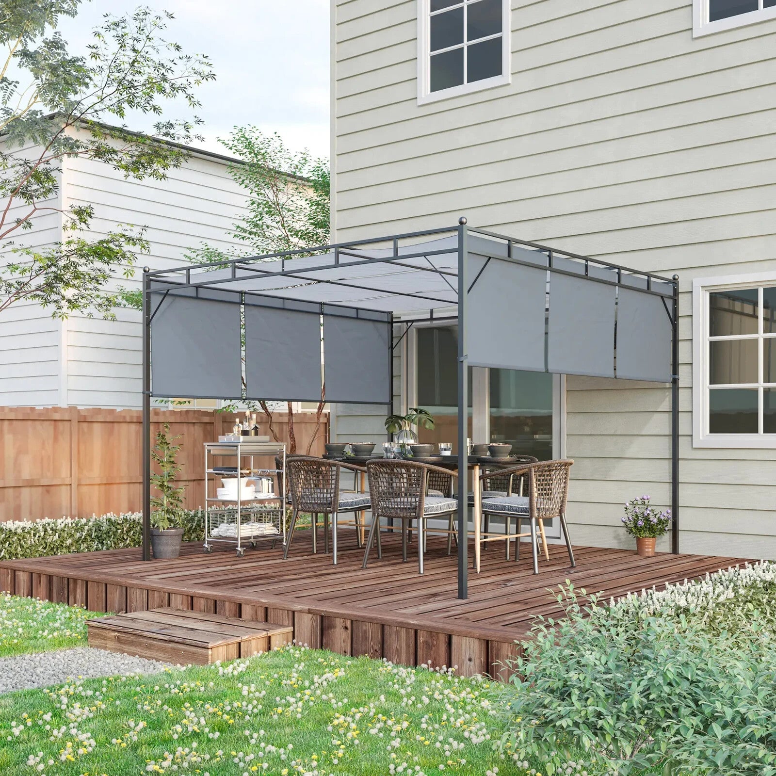 3x3m Steel Pergola Gazebo with Retractable Roof Canopy Garden Patio Shelter - Home and Garden Furniture Shop - rustic - furniture