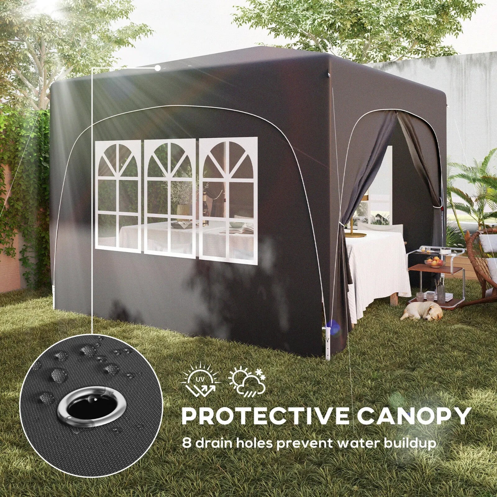 3x3m UPF50+ Pop - Up Gazebo with Metal Frame Sides and Zipper Carry Bag, Black - Home and Garden Furniture Shop - rustic - furniture
