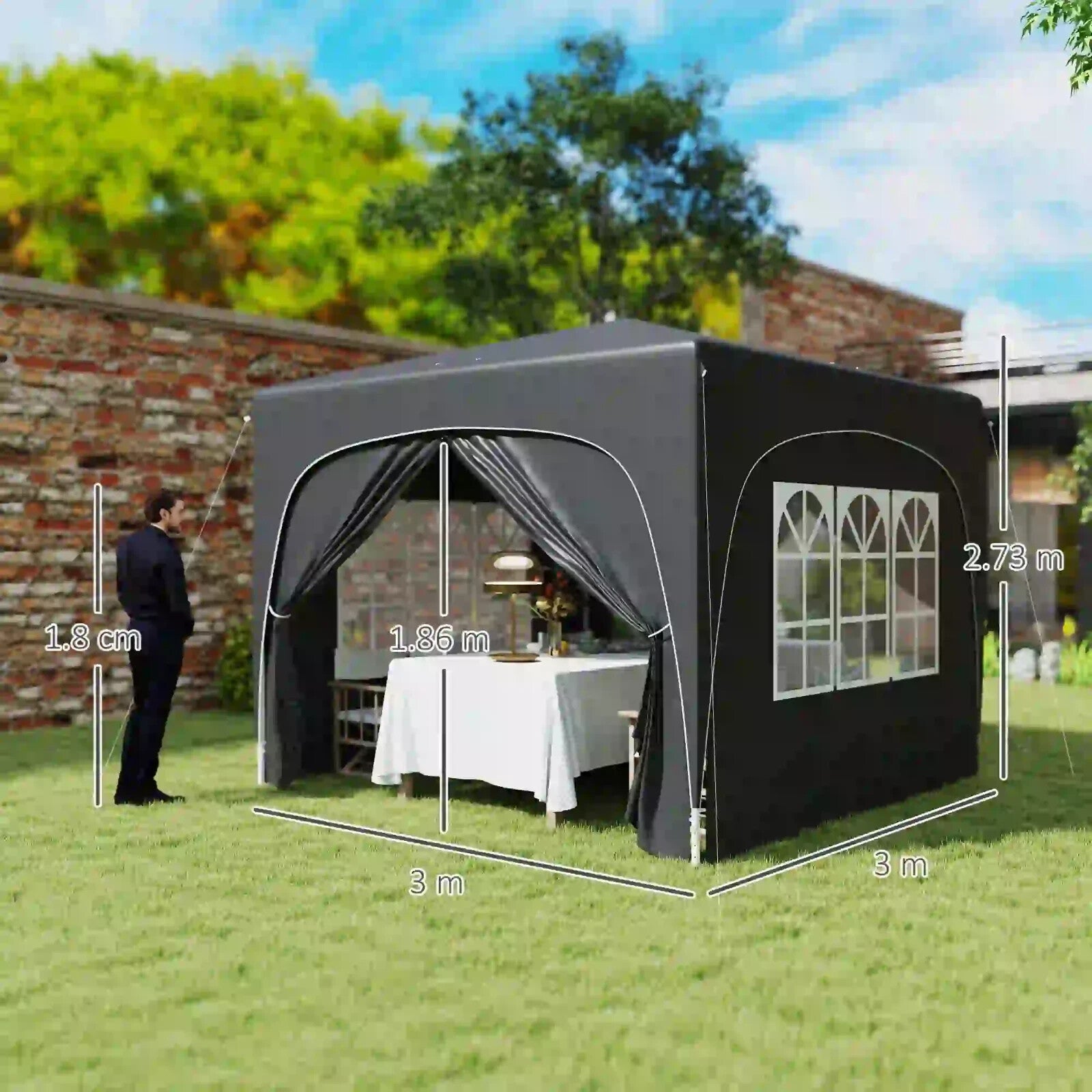 3x3m UPF50+ Pop - Up Gazebo with Metal Frame Sides and Zipper Carry Bag, Black - Home and Garden Furniture Shop - rustic - furniture