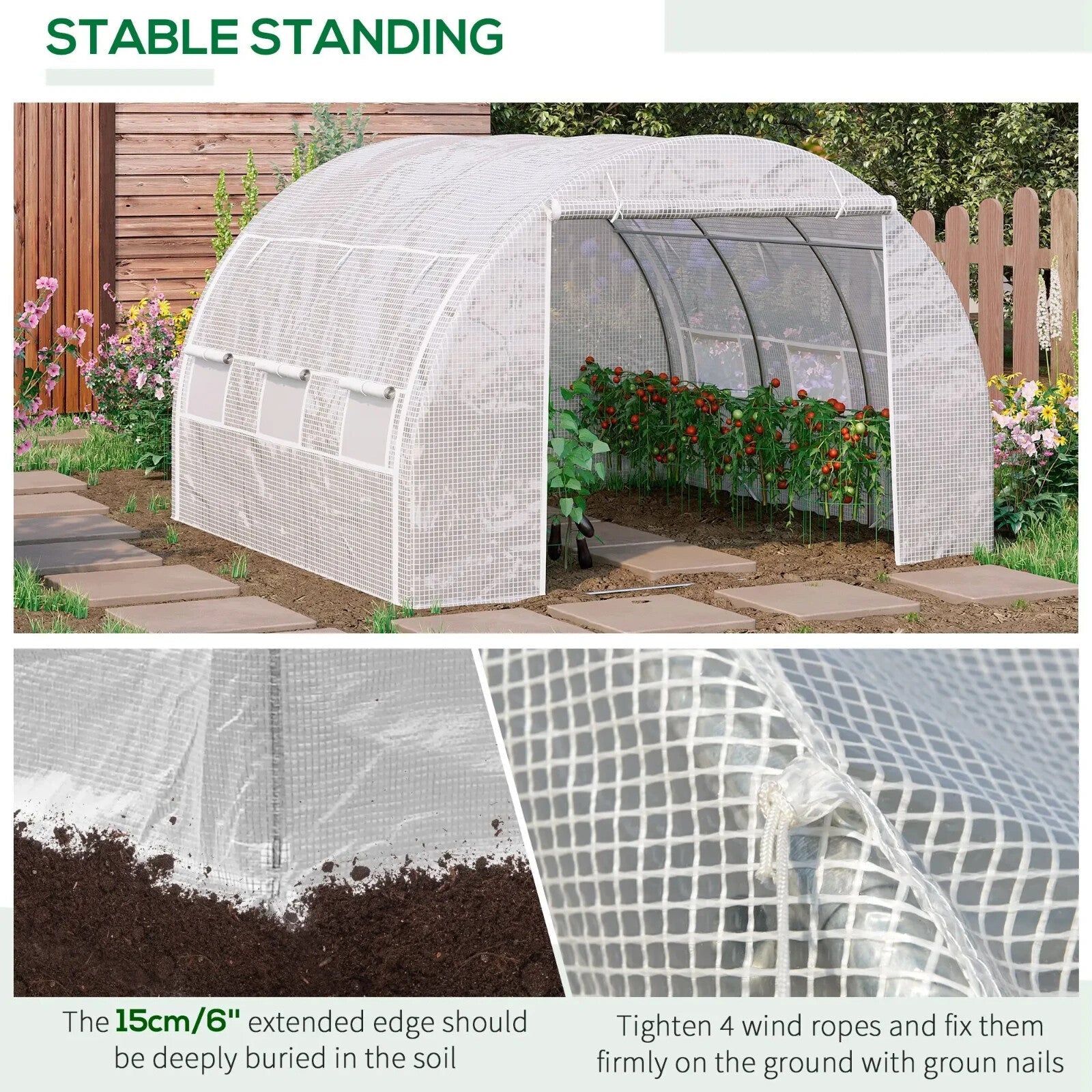 3x3x2 m Walk - In Polytunnel Greenhouse with Reinforced Cover & Zipped Door White - Home and Garden Furniture Shop - rustic - furniture