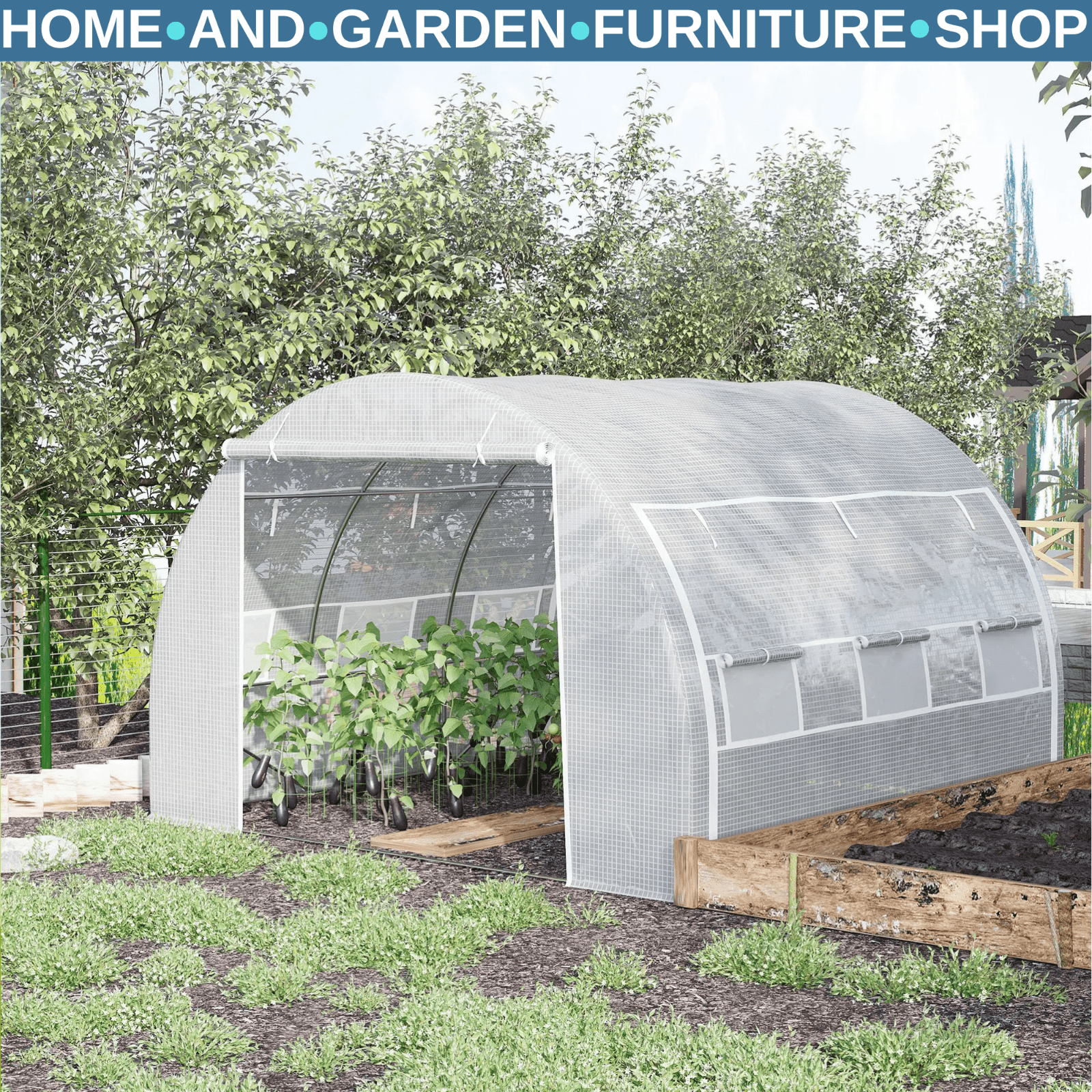 3x3x2 m Walk - In Polytunnel Greenhouse with Reinforced Cover & Zipped Door White - Home and Garden Furniture Shop - rustic - furniture