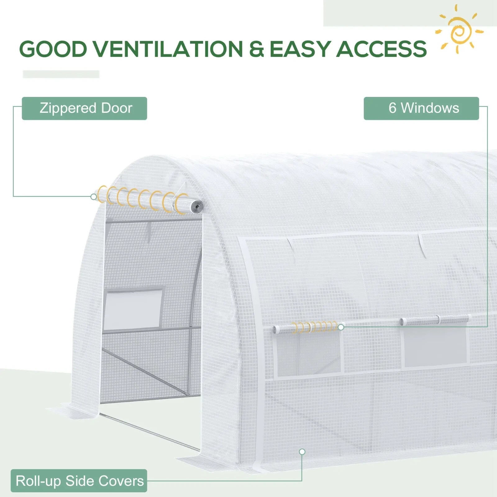 3x3x2 m Walk - In Polytunnel Greenhouse with Reinforced Cover & Zipped Door White - Home and Garden Furniture Shop - rustic - furniture