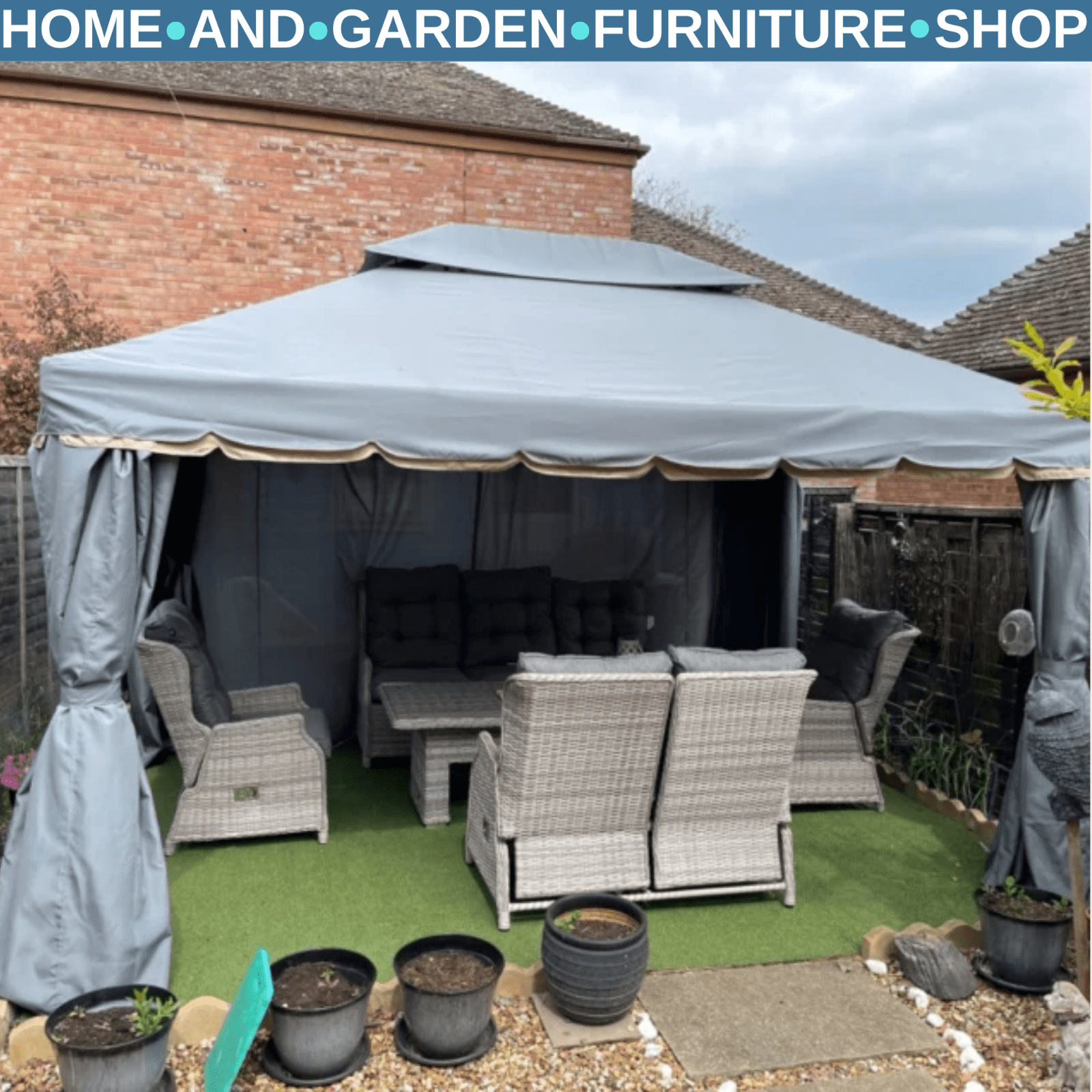 3x4m Aluminium Garden Gazebo Marquee Canopy Tent Netting Patio Party Pavilion - Home and Garden Furniture Shop - rustic - furniture