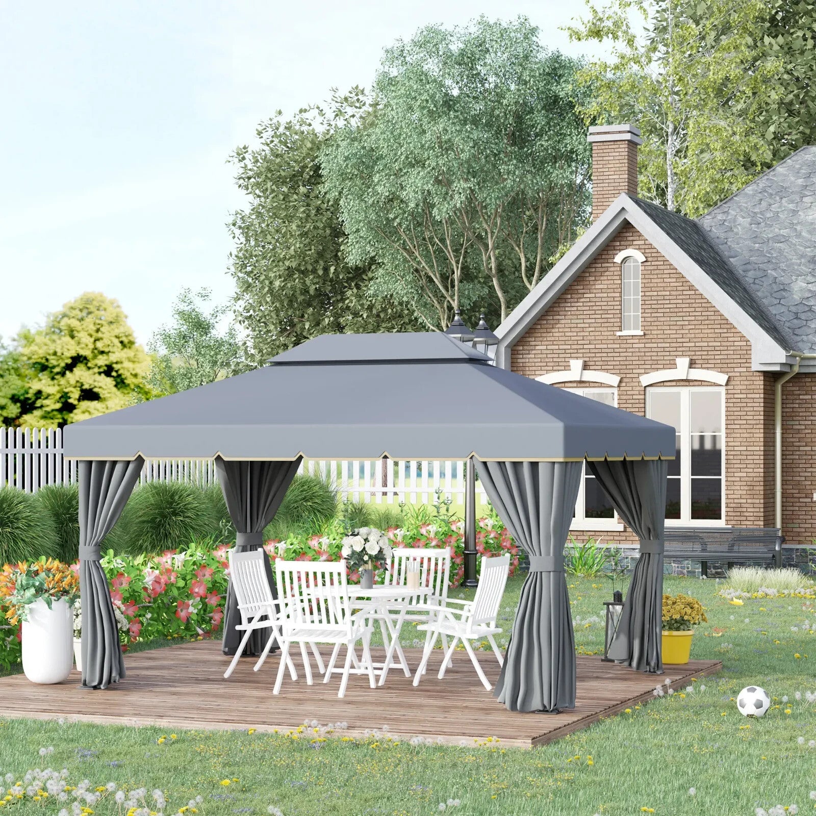 3x4m Aluminium Garden Gazebo Marquee Canopy Tent Netting Patio Party Pavilion - Home and Garden Furniture Shop - rustic - furniture