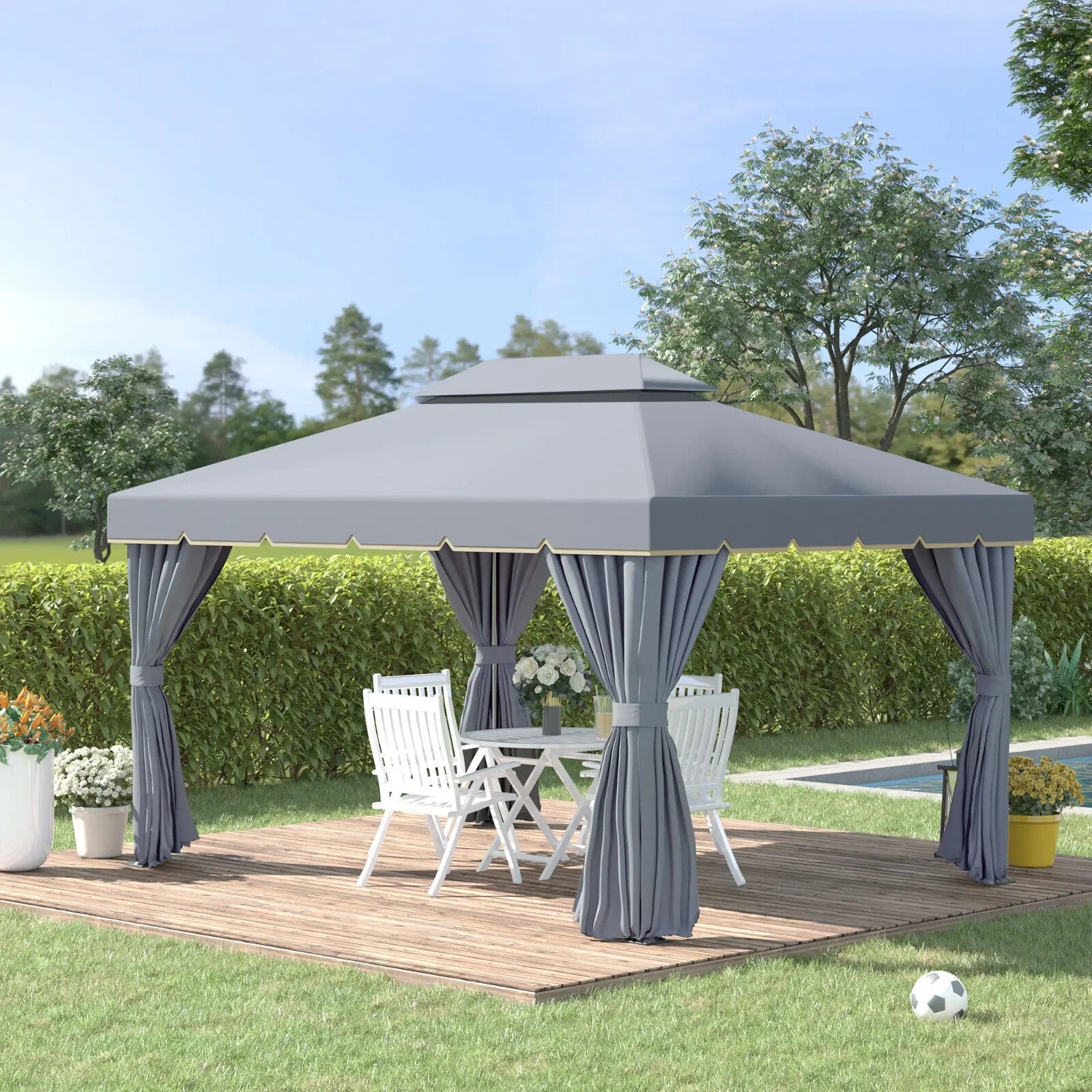3x4m Aluminium Garden Gazebo Marquee Canopy Tent Netting Patio Party Pavilion - Home and Garden Furniture Shop - rustic - furniture