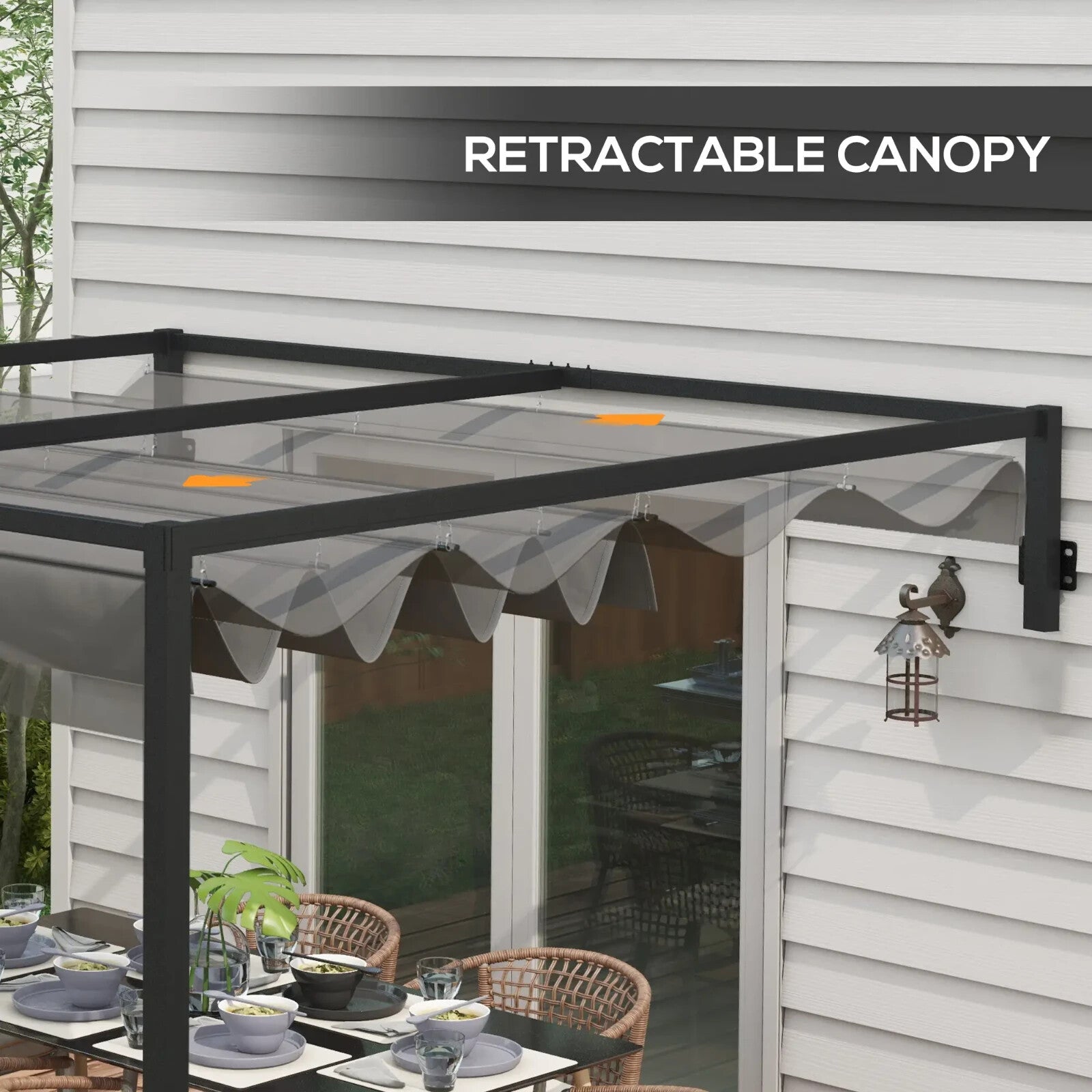 3x4m Lean To Pergola with Retractable Roof Metal Patio Canopy for Deck Shelter - Home and Garden Furniture Shop - rustic - furniture