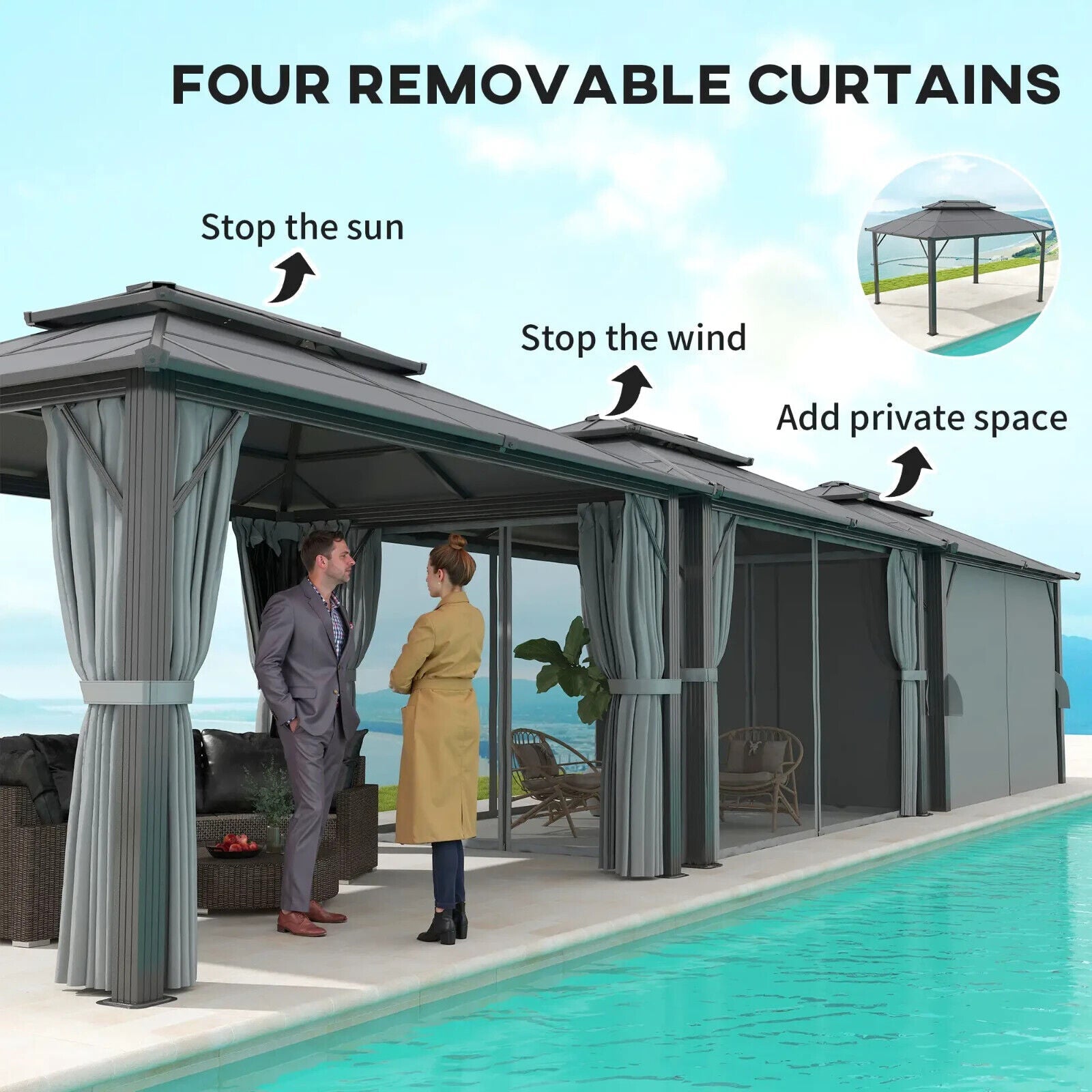 3x4m Polycarbonate Hardtop Gazebo with Curtains Metal Frame Outdoor Gazebo Grey - Home and Garden Furniture Shop - #rustic - furniture#