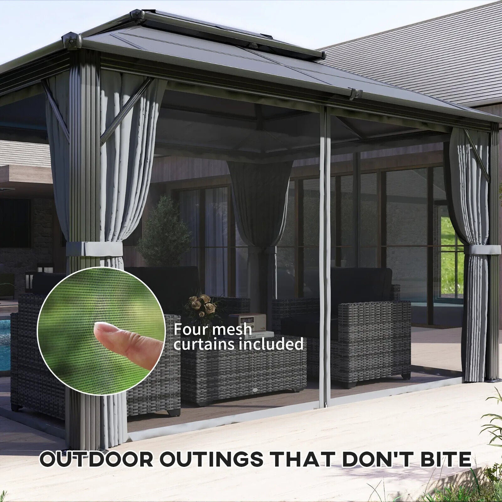 3x4m Polycarbonate Hardtop Gazebo with Curtains Metal Frame Outdoor Gazebo Grey - Home and Garden Furniture Shop - #rustic - furniture#
