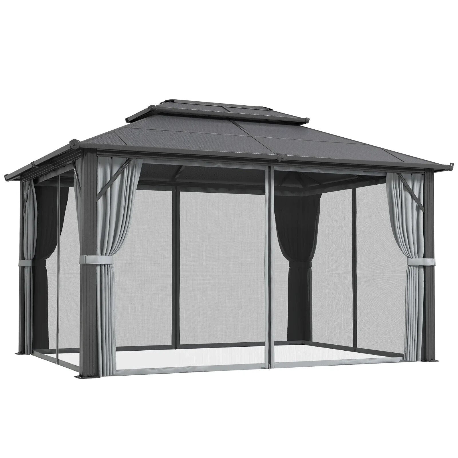 3x4m Polycarbonate Hardtop Gazebo with Curtains Metal Frame Outdoor Gazebo Grey - Home and Garden Furniture Shop - #rustic - furniture#